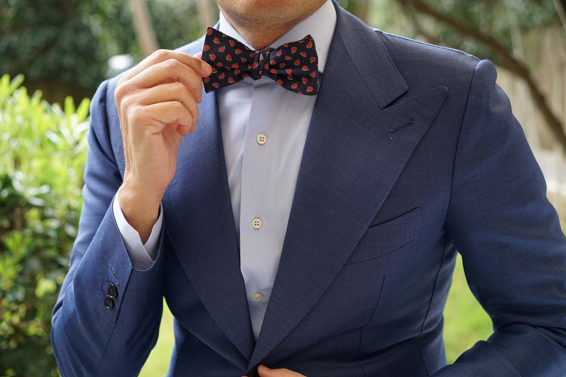 Milano Navy Blue Paisley Self Bow Tie