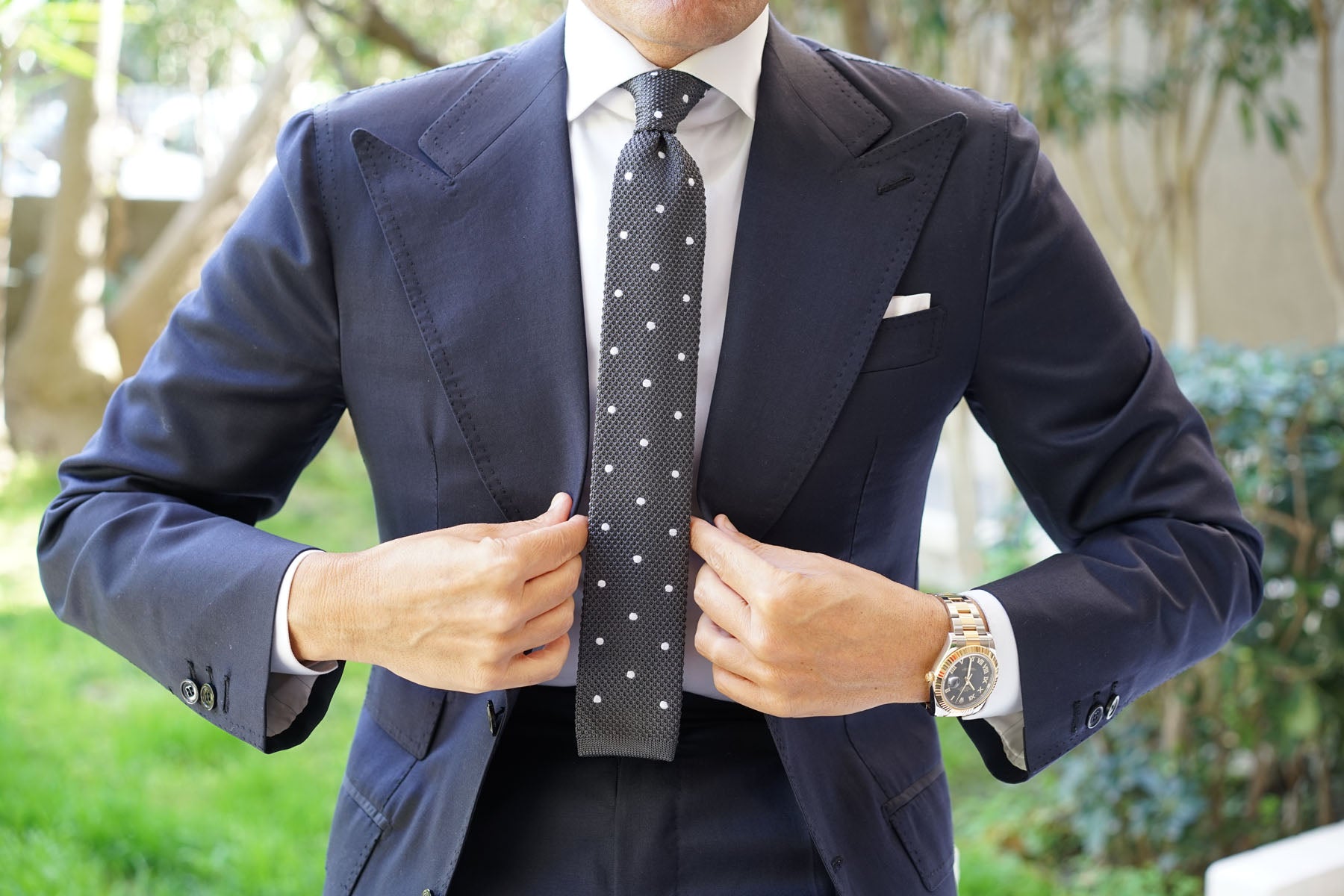 Mr. Mandela Charcoal Polkadot Knitted Tie