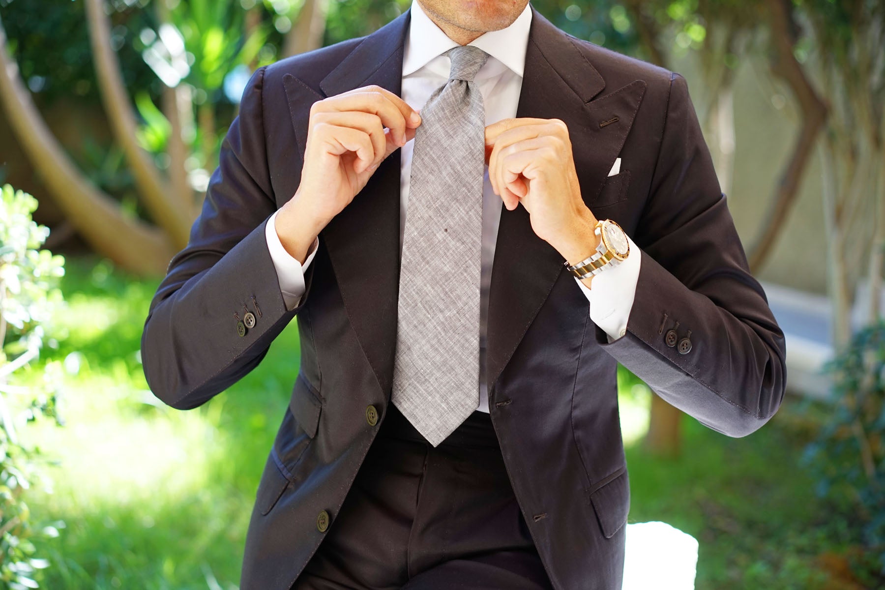 Grey Linen Chambray Necktie