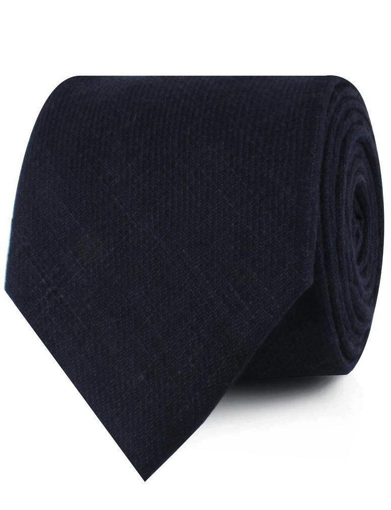 Marine Dark Navy Blue Twill Linen Necktie