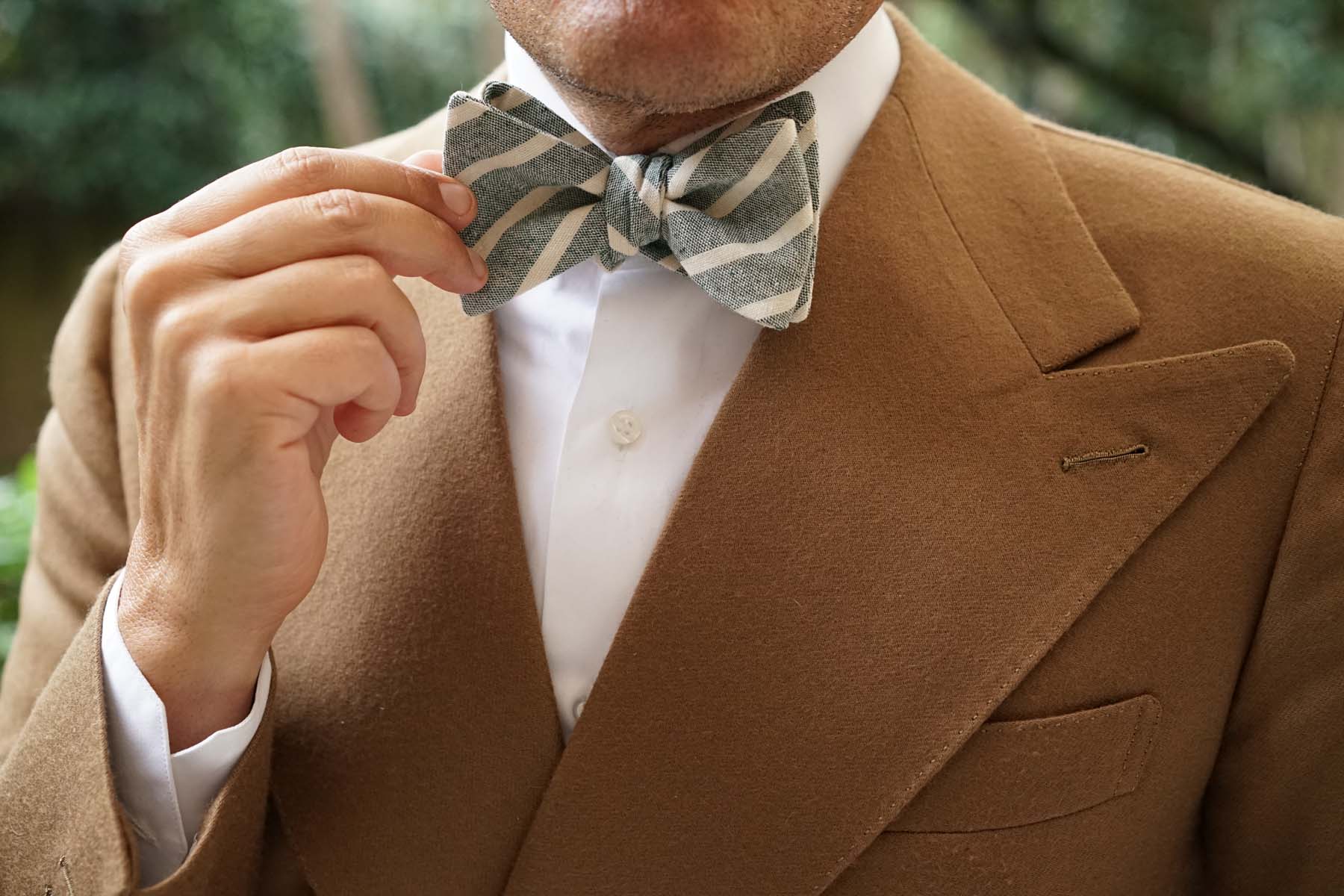 Konya Chalk Stripe Green Linen Self Bow Tie