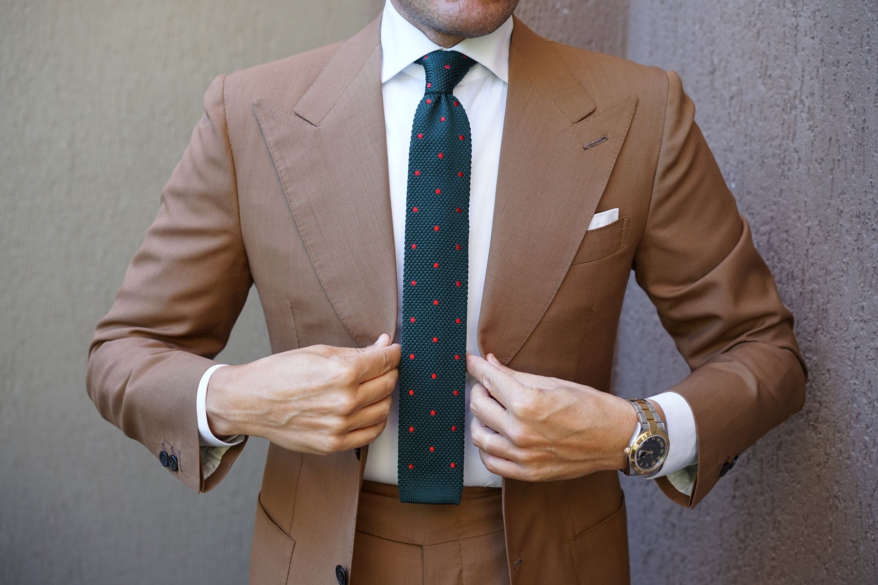 Dark Green with Burgundy Polkadot Knitted Tie