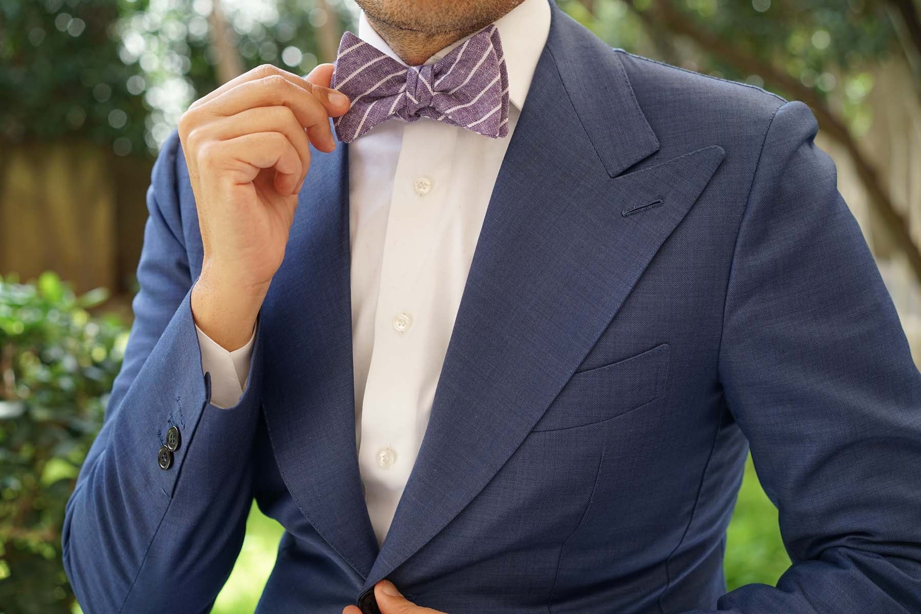 Tyrian Linen Purple Pinstripe Self Bow Tie