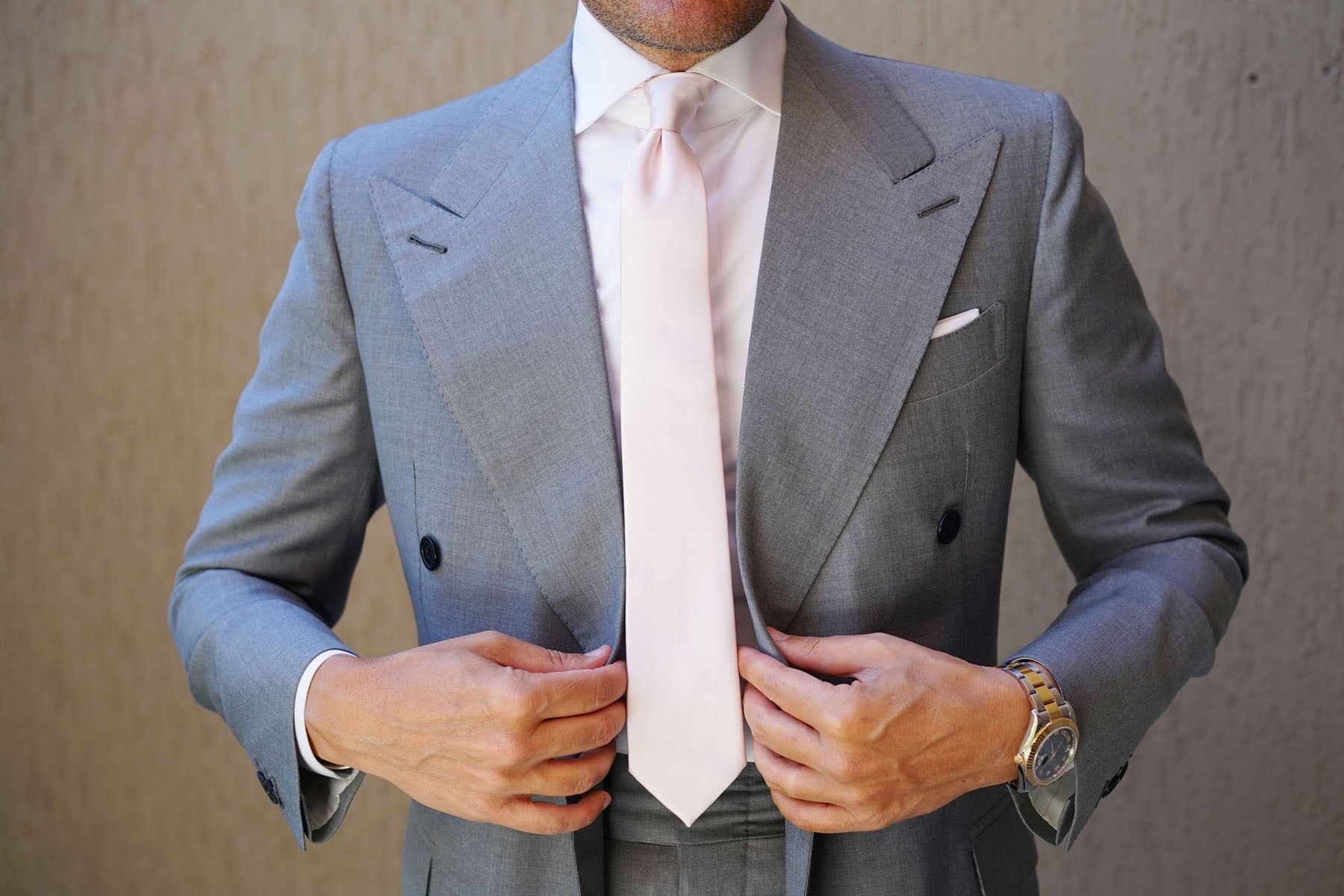 Nude Pink Satin Skinny Tie