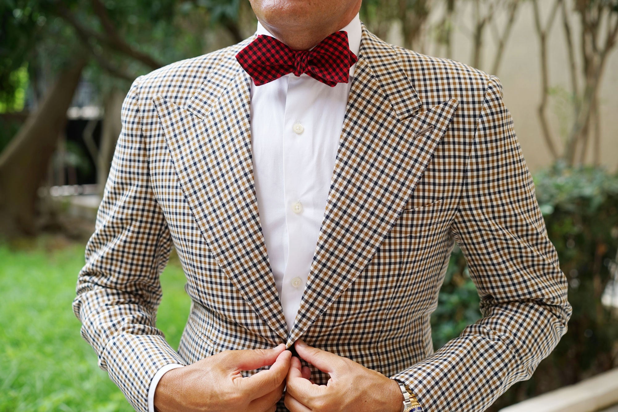 Red Belfast Gingham Diamond Self Bow Tie