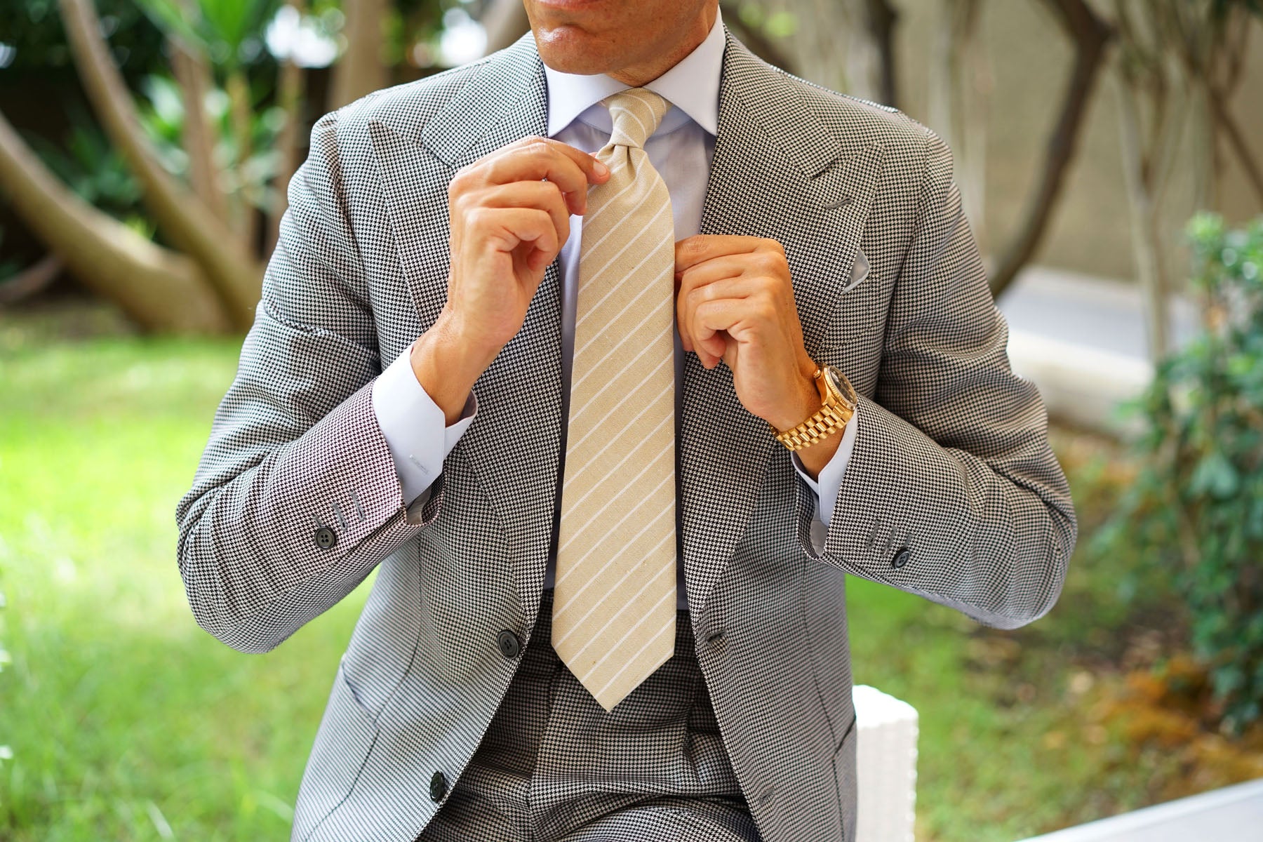 Khaki Linen Pinstripe Tie