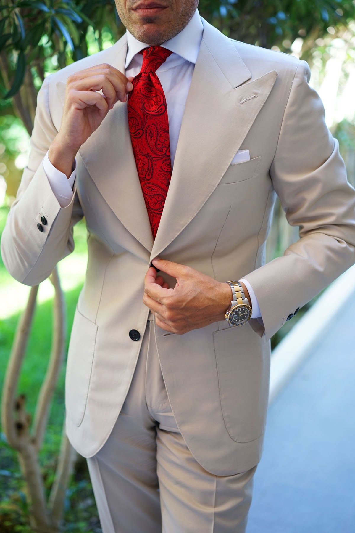 Paisley Red Maroon with Black Tie