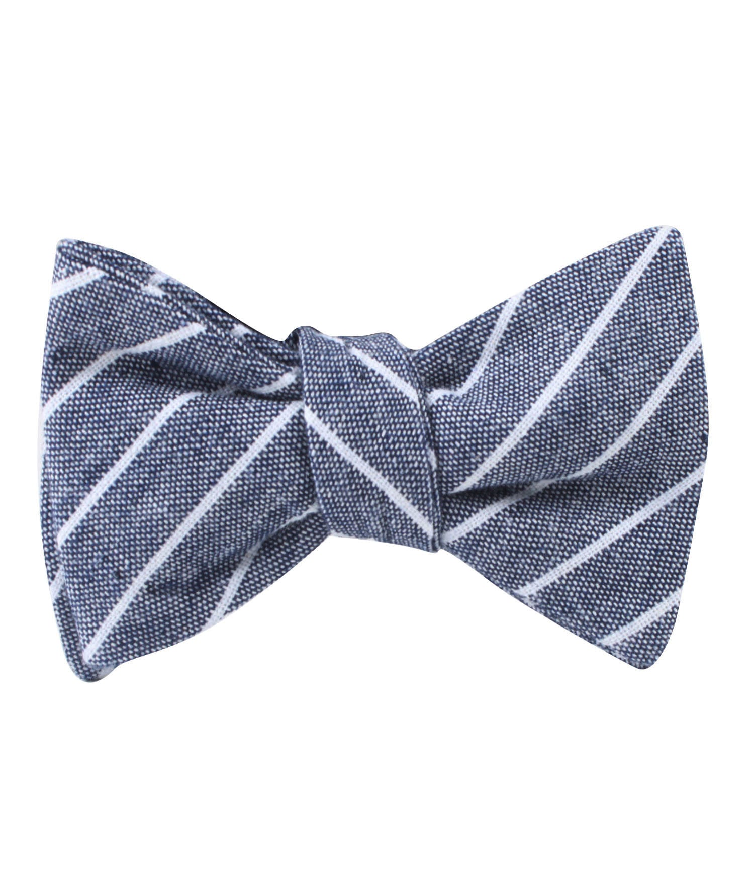 Starry Night Blue Pinstripe Linen Self Bow Tie