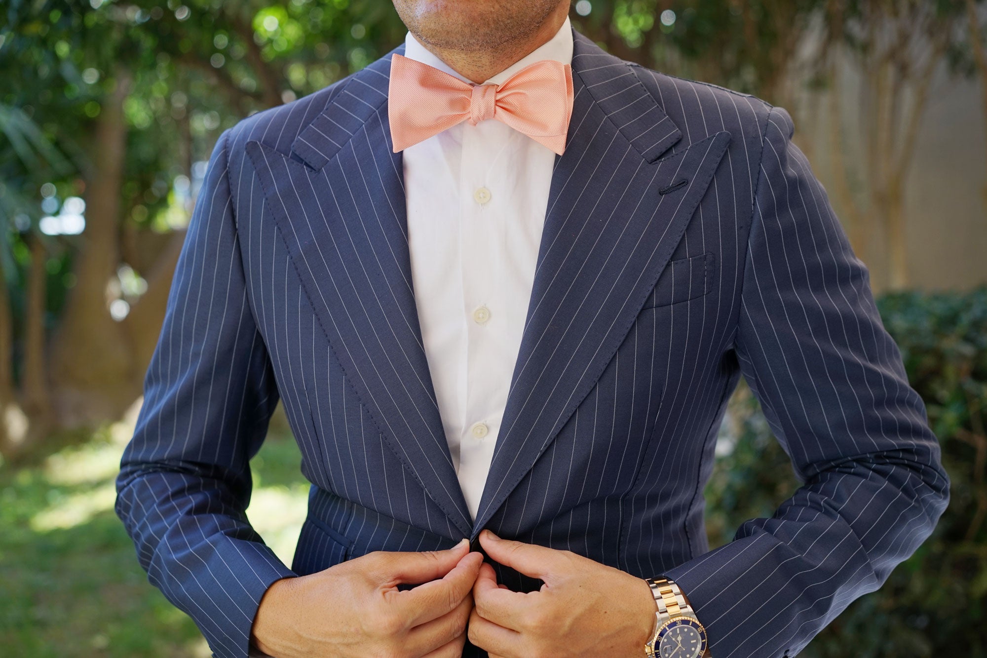 Bellini Peach Weave Self Bow Tie