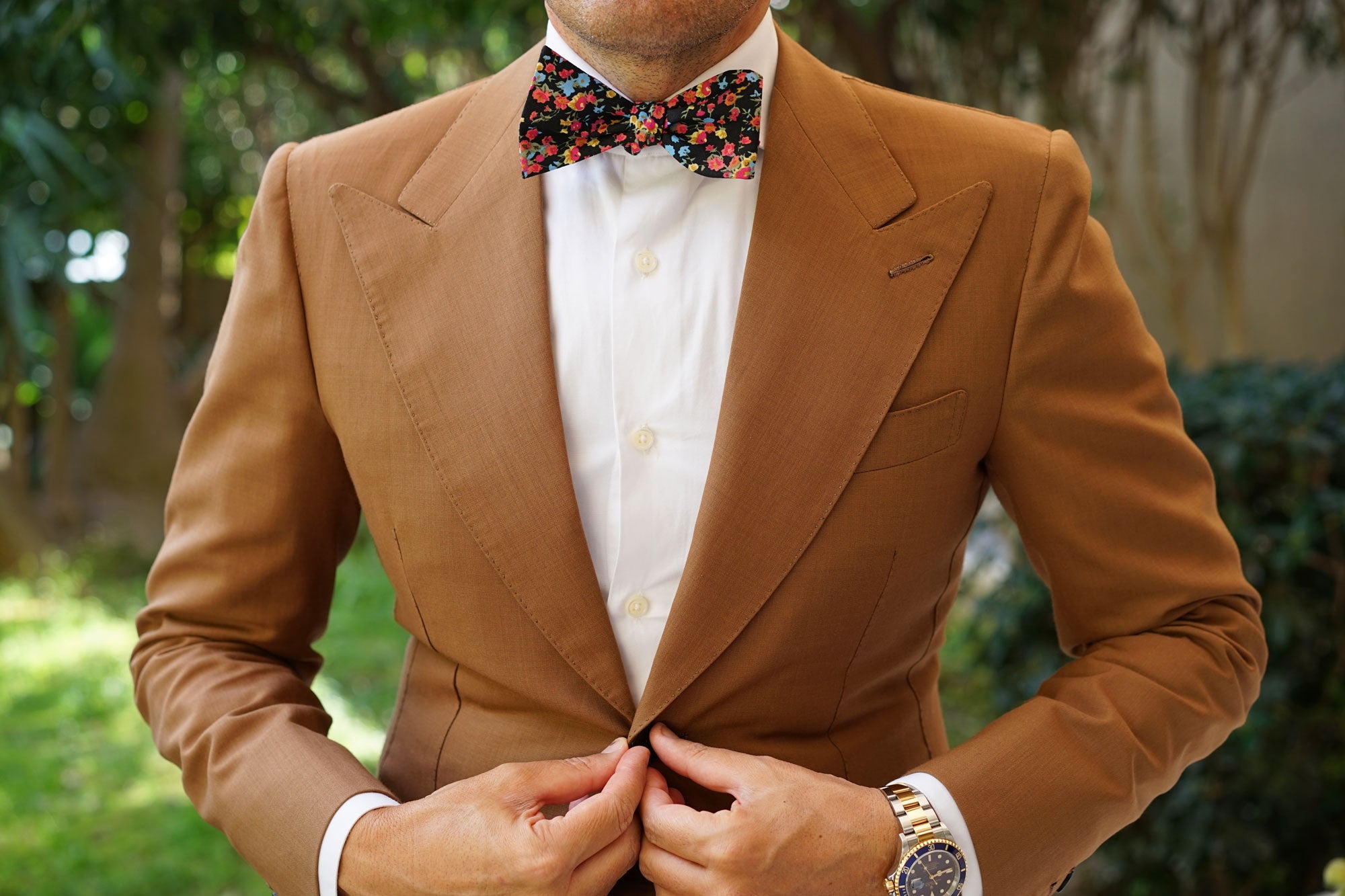 Amaryllis Black Liberty Floral Self Bow Tie