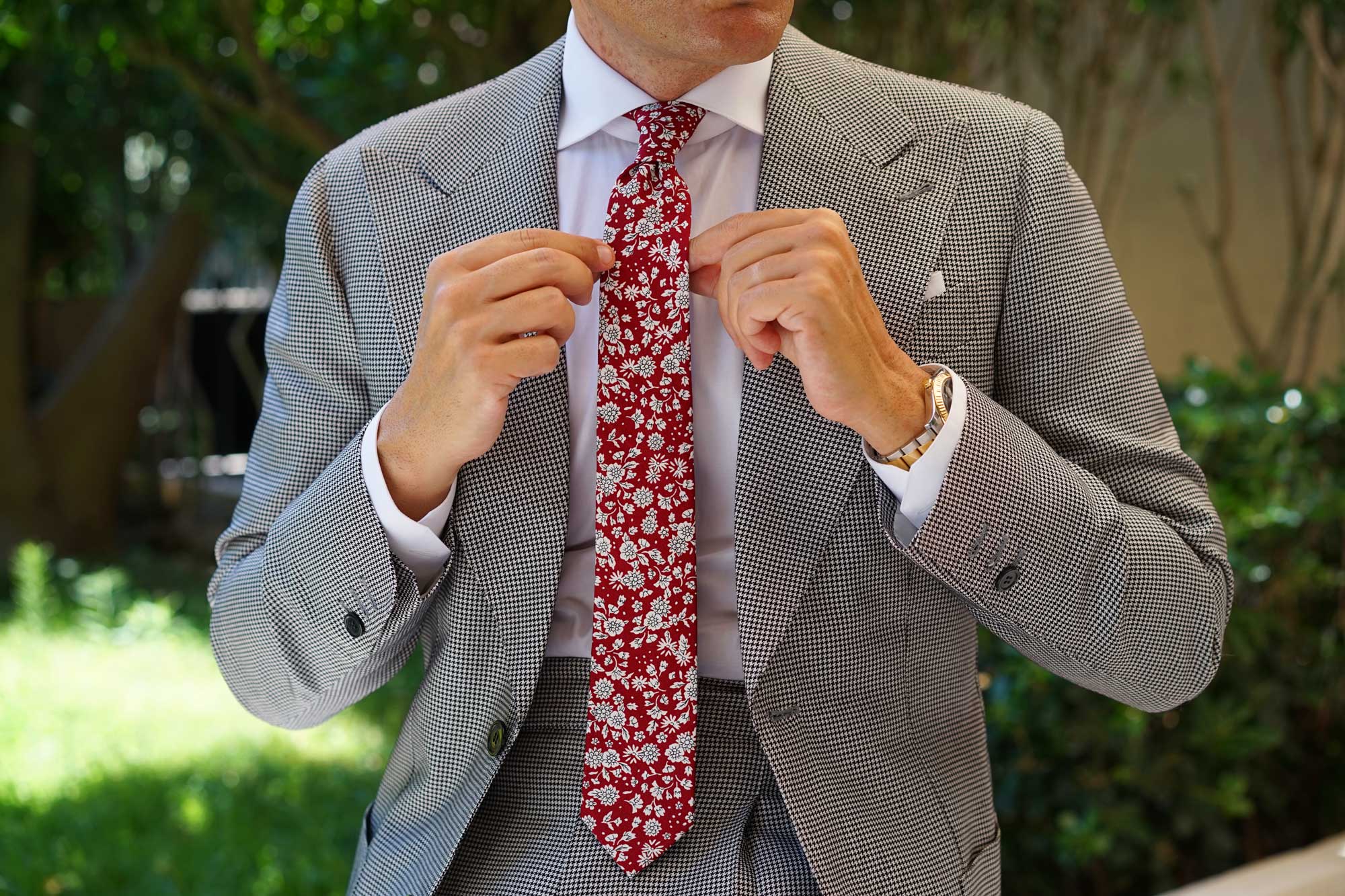 Shizuoka Merlot Red Floral Skinny Tie