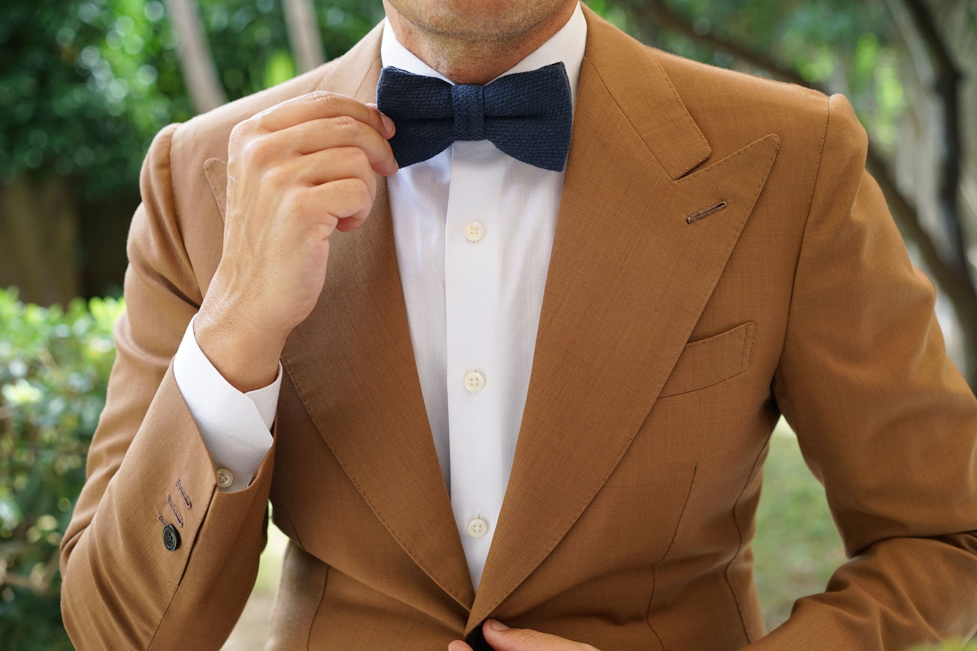 Marine Navy Blue Linen Bow Tie