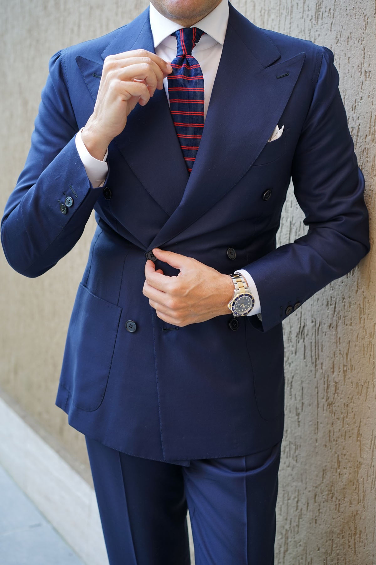 Lester Navy Blue with Red Striped Knitted Tie