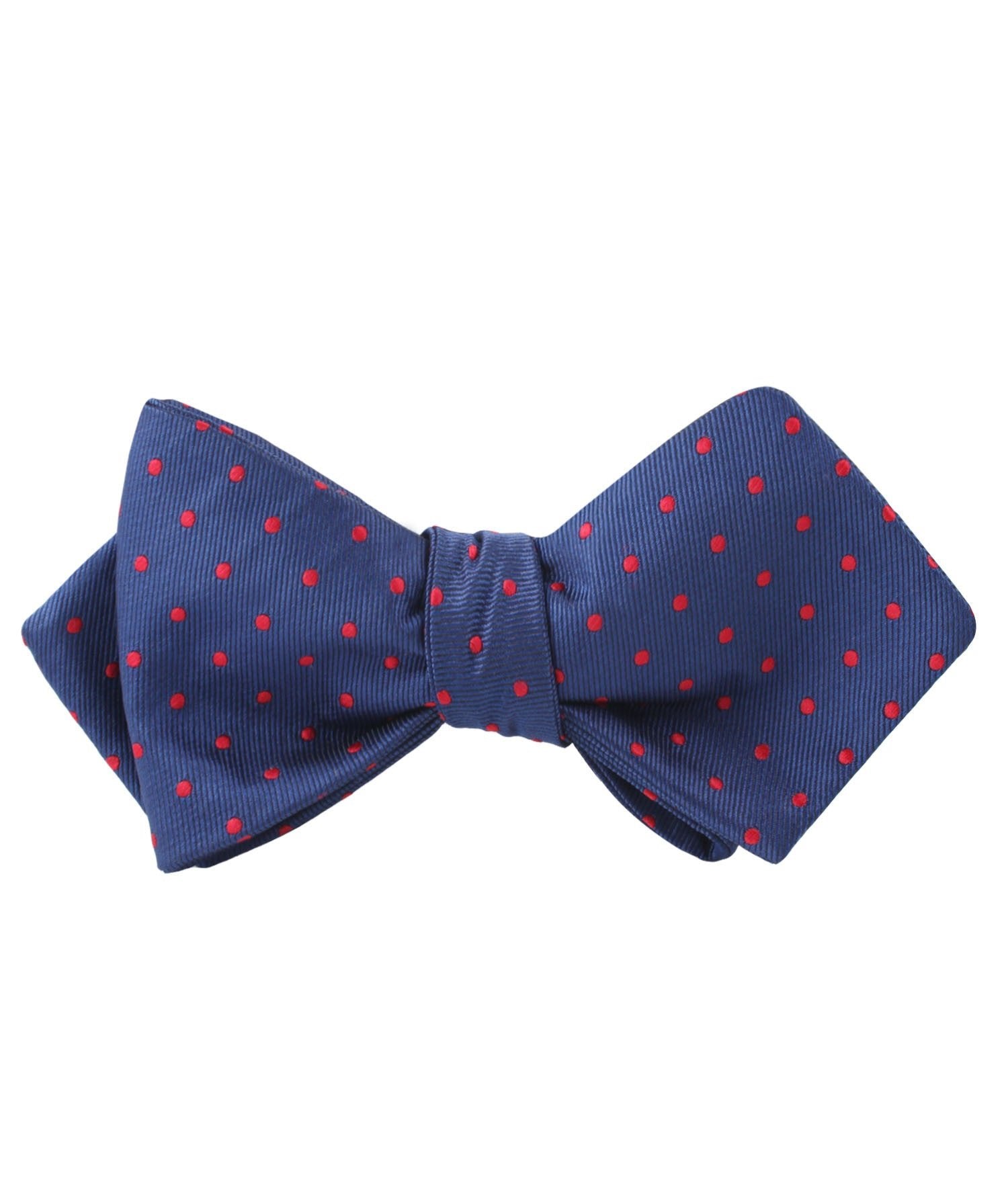 Navy on Red Mini Pin Dots Diamond Self Bow Tie