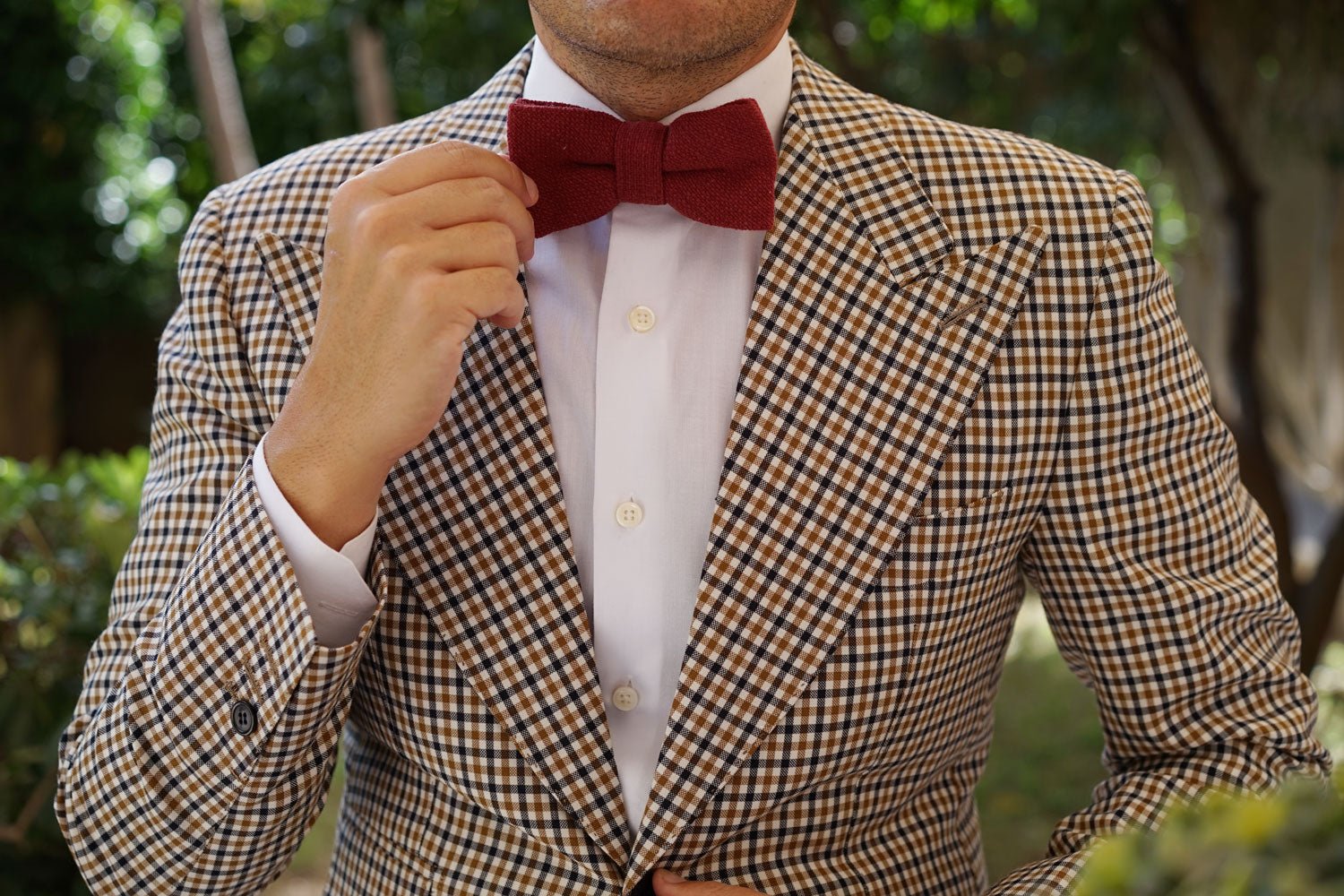 Burnt Burgundy Basket Weave Linen Bow Tie