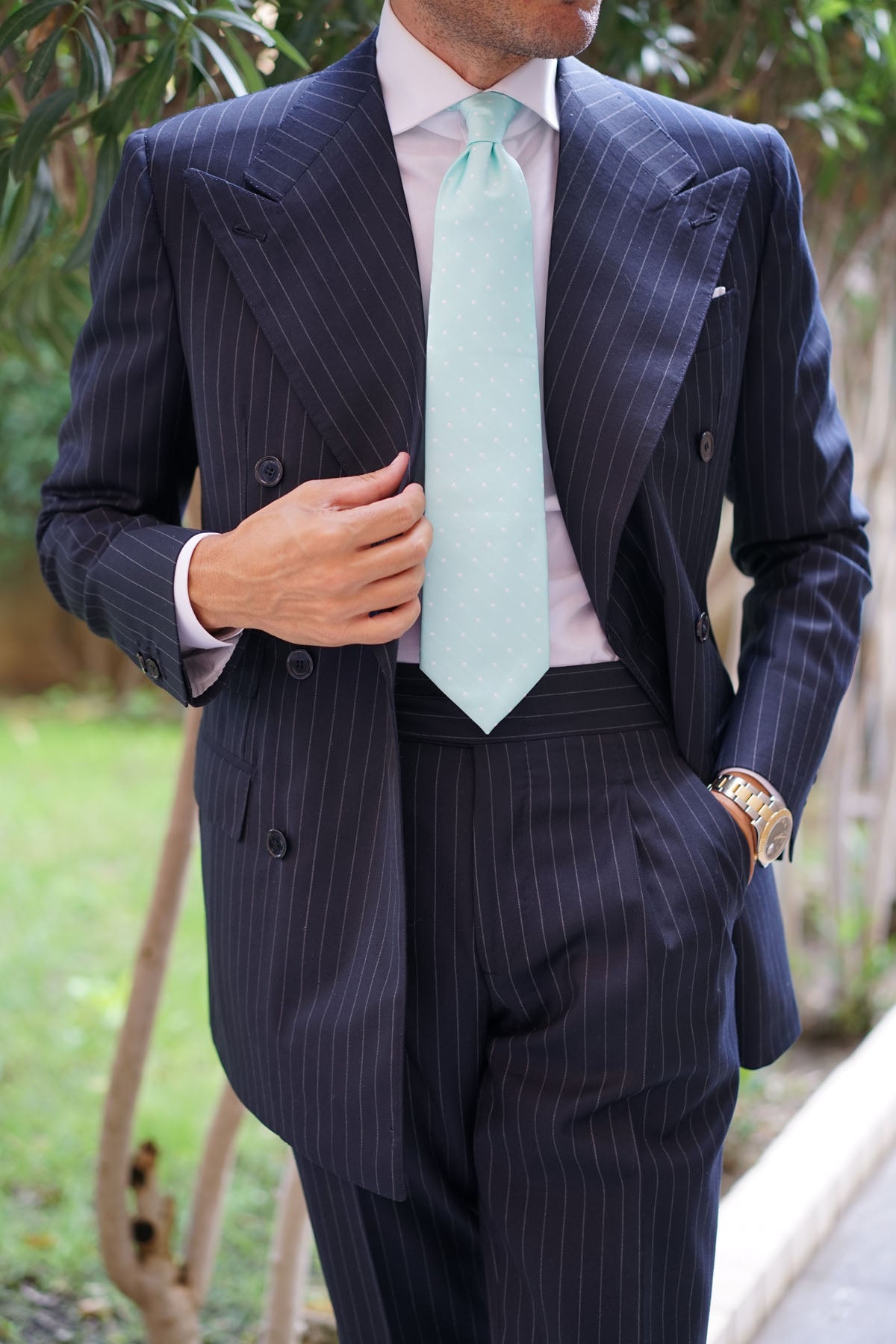 Mint Green with White Polka Dots Necktie