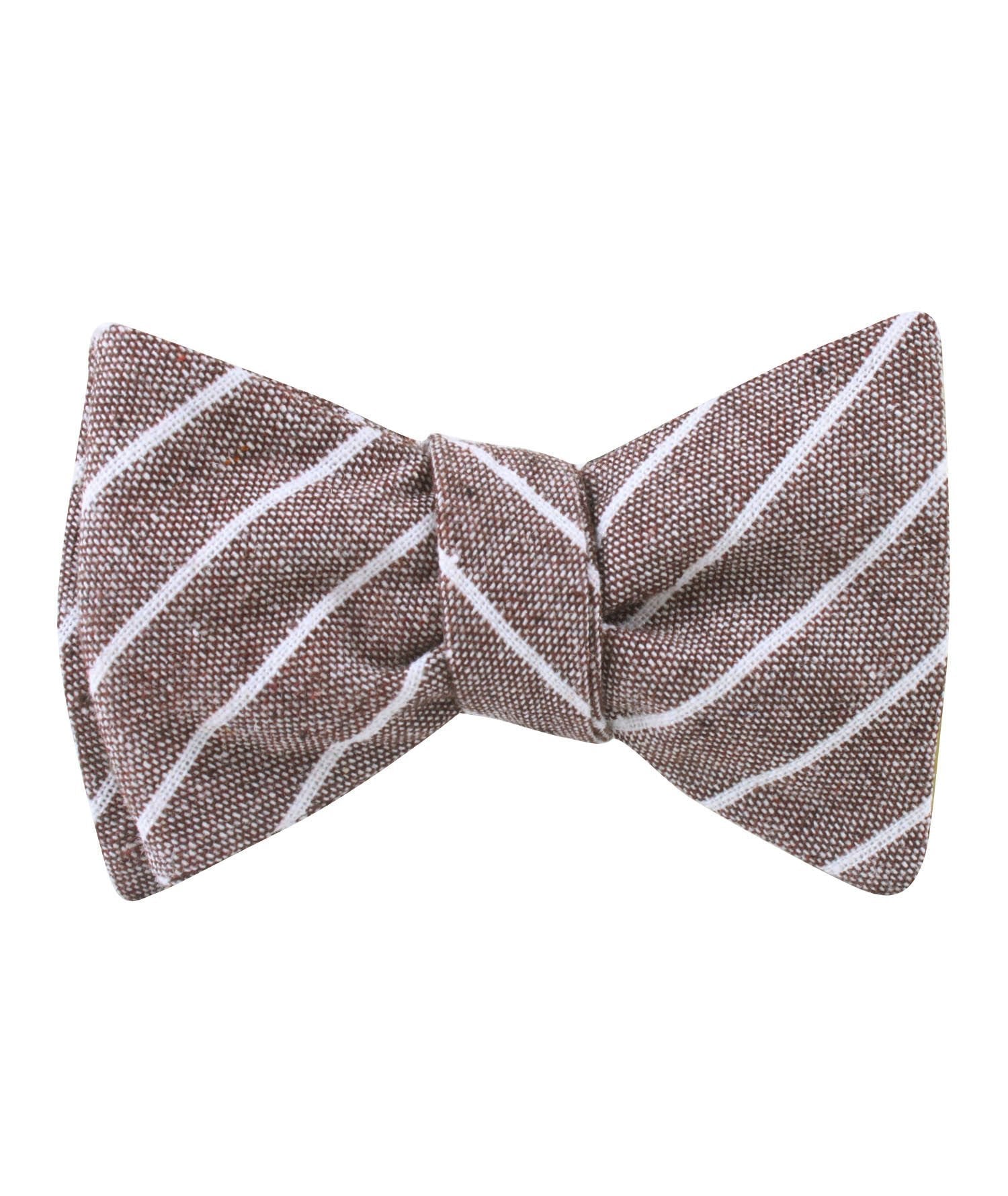 Mocha Brown Pinstripe Linen Self Bow Tie