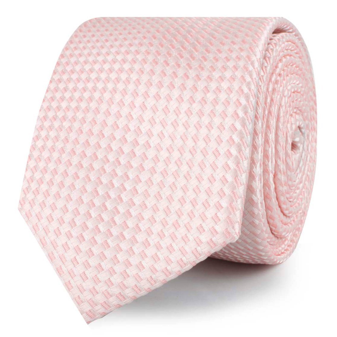 Pink Basket Weave Checkered Skinny Tie