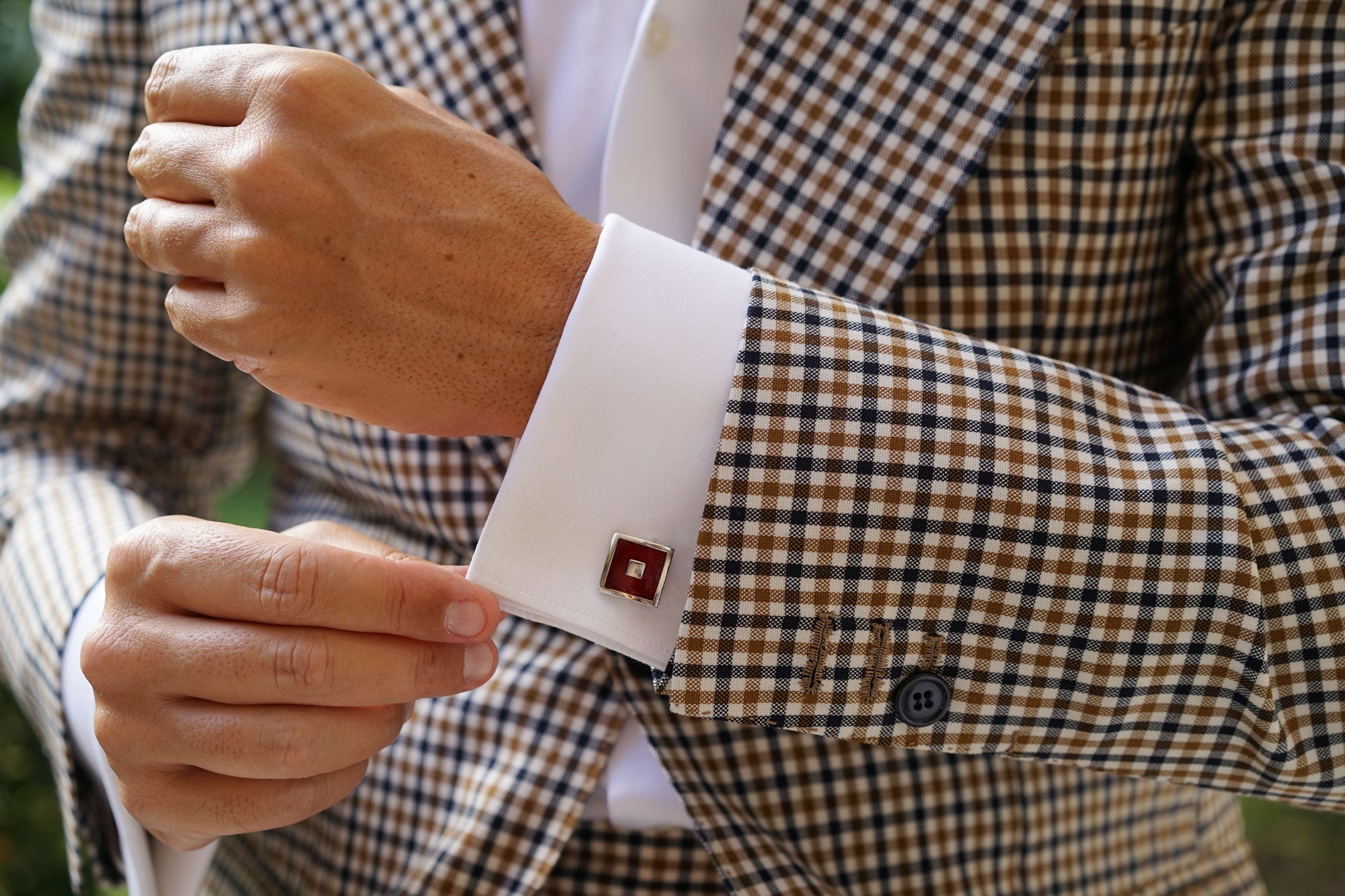 Silver Red Square Cufflinks