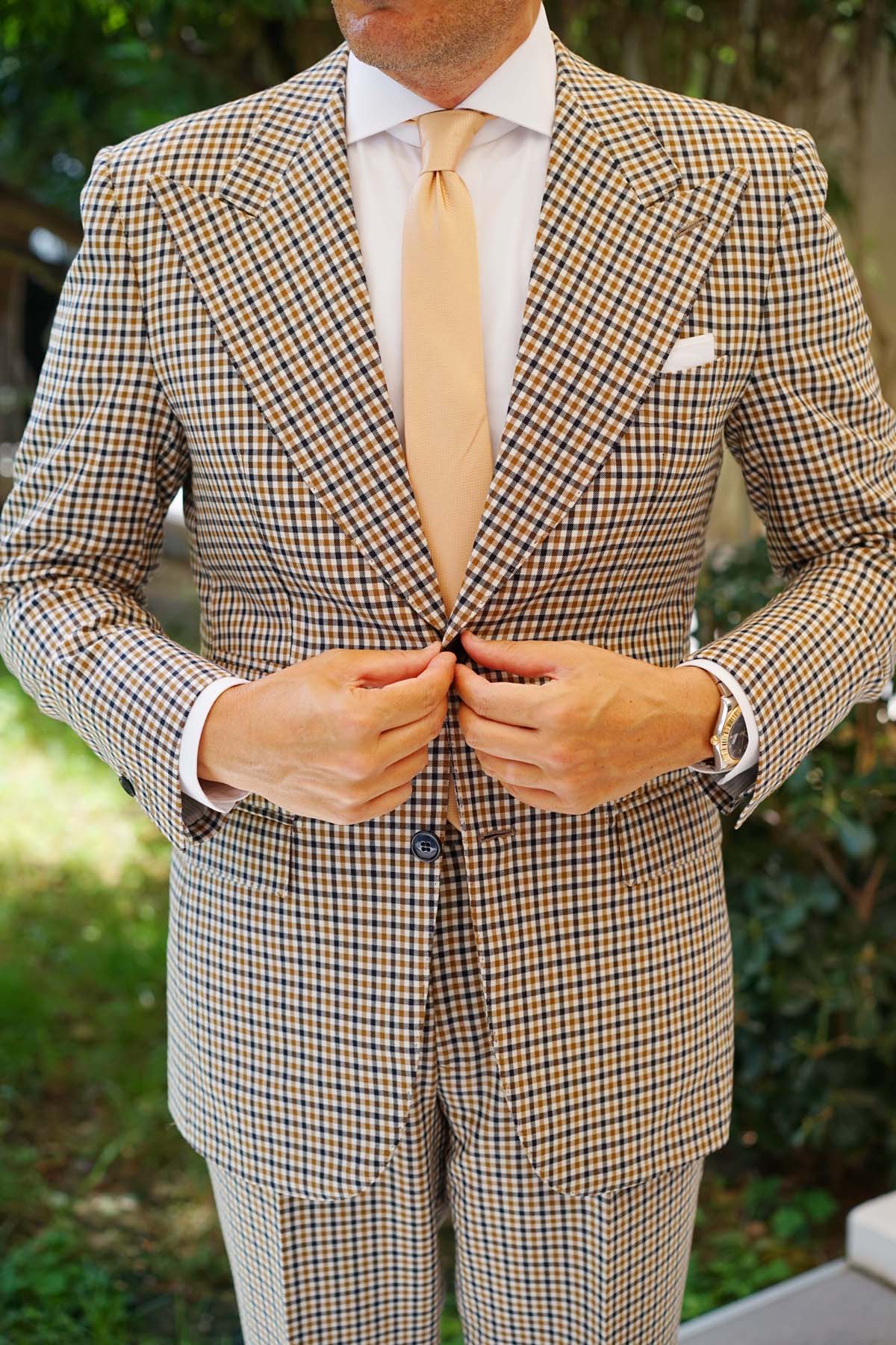 Champagne Gold Basket Weave Skinny Tie