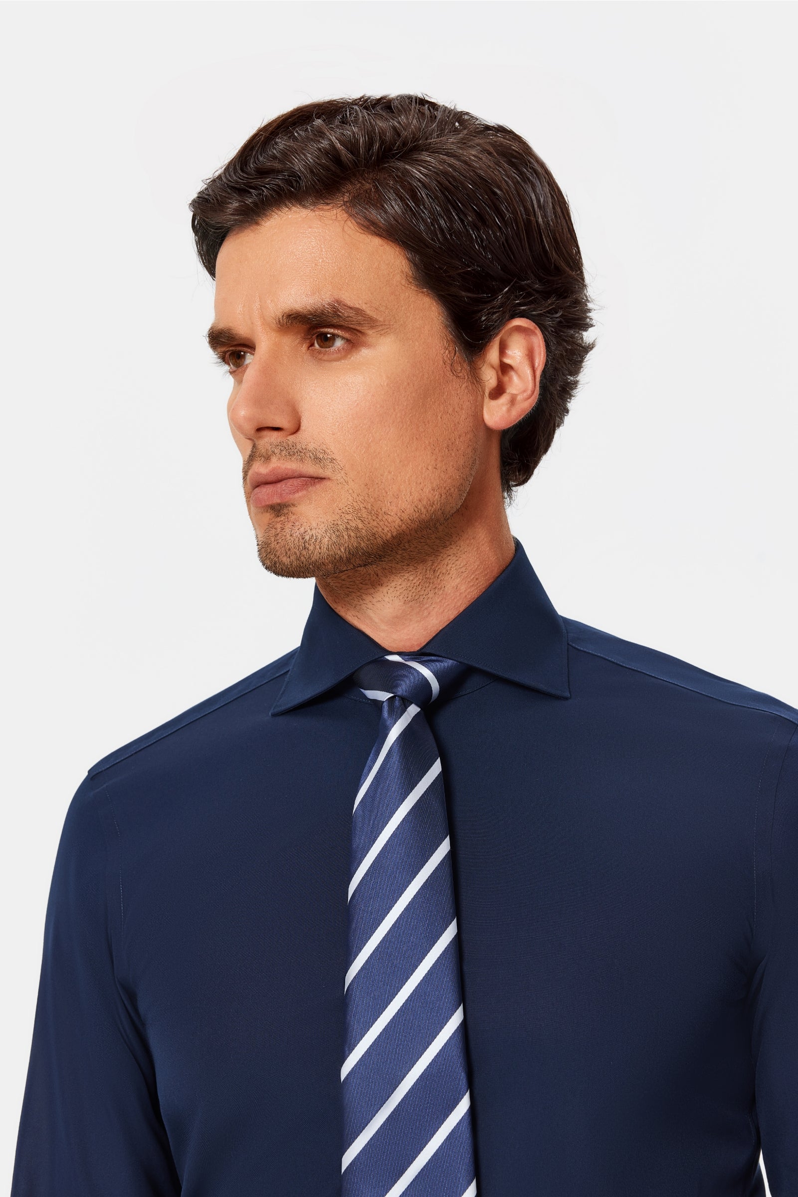 Newhouse Navy Poplin Non-Iron Shirt