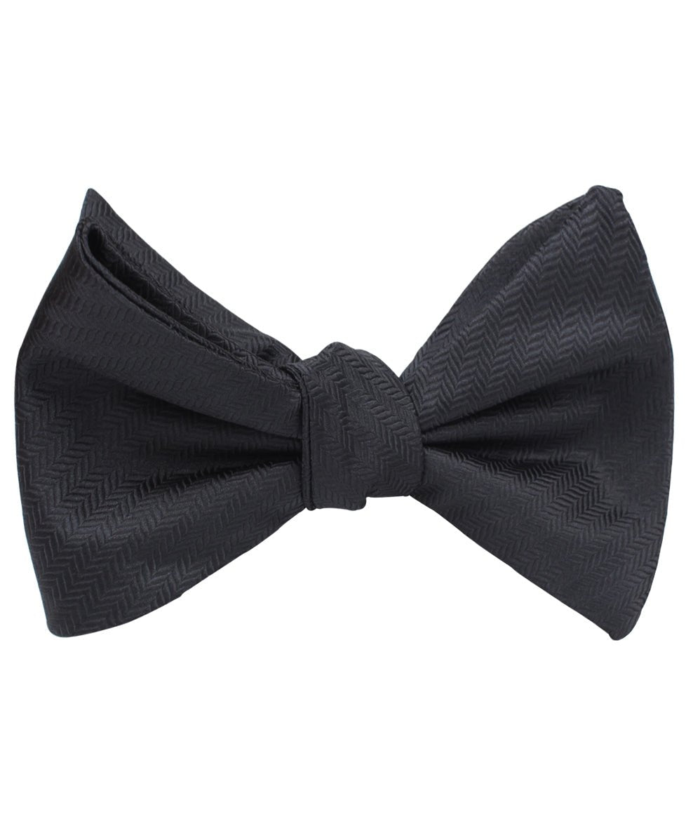 Onyx Black Herringbone Self Bow Tie