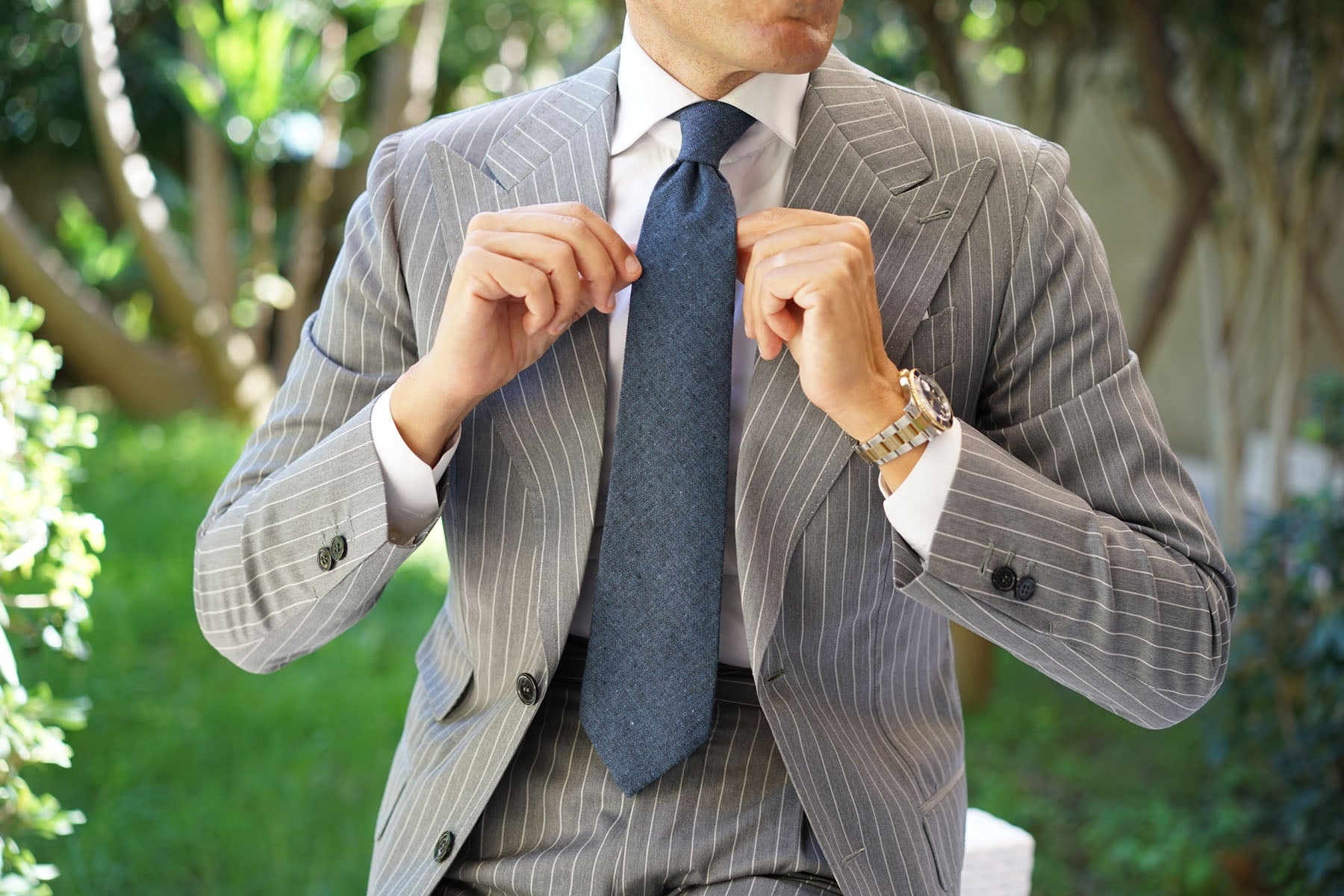 Blue & Black Textured Linen Blend Tie