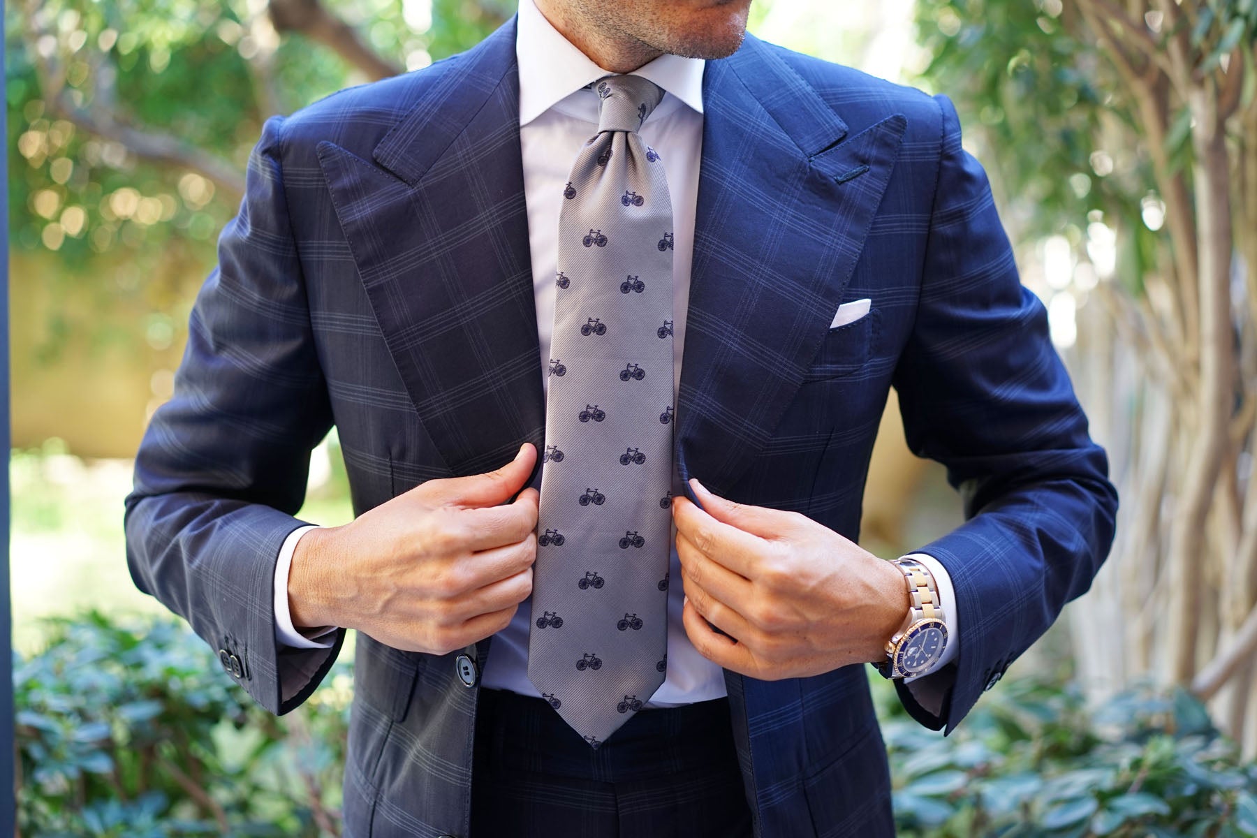 Grey with Navy Blue French Bicycle Necktie