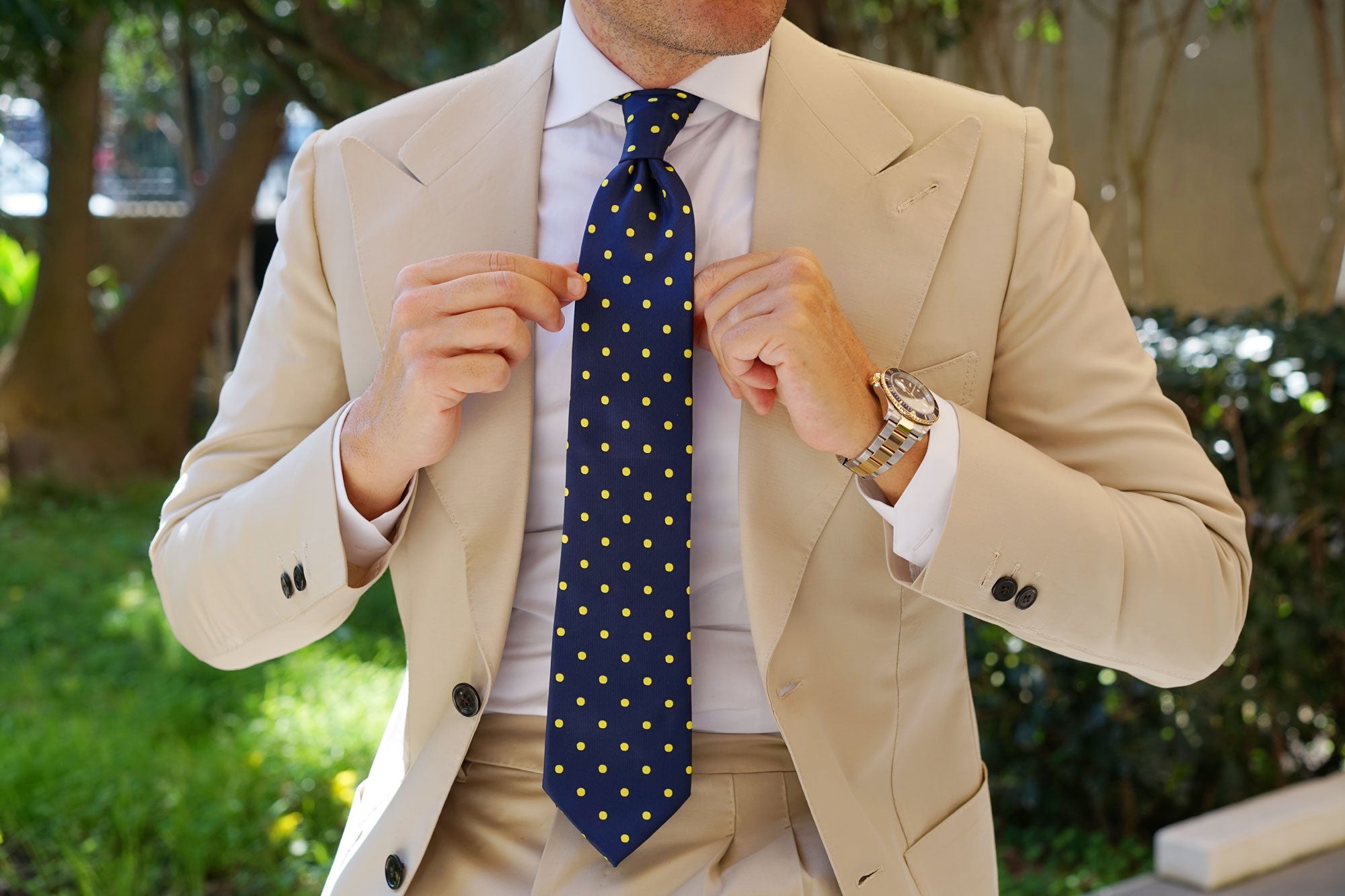 Navy on Large Yellow Dots Tie