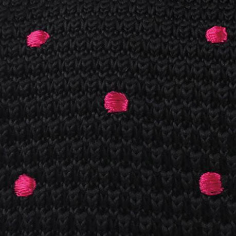 DeVito Black with Pink Polkadots Knitted Tie