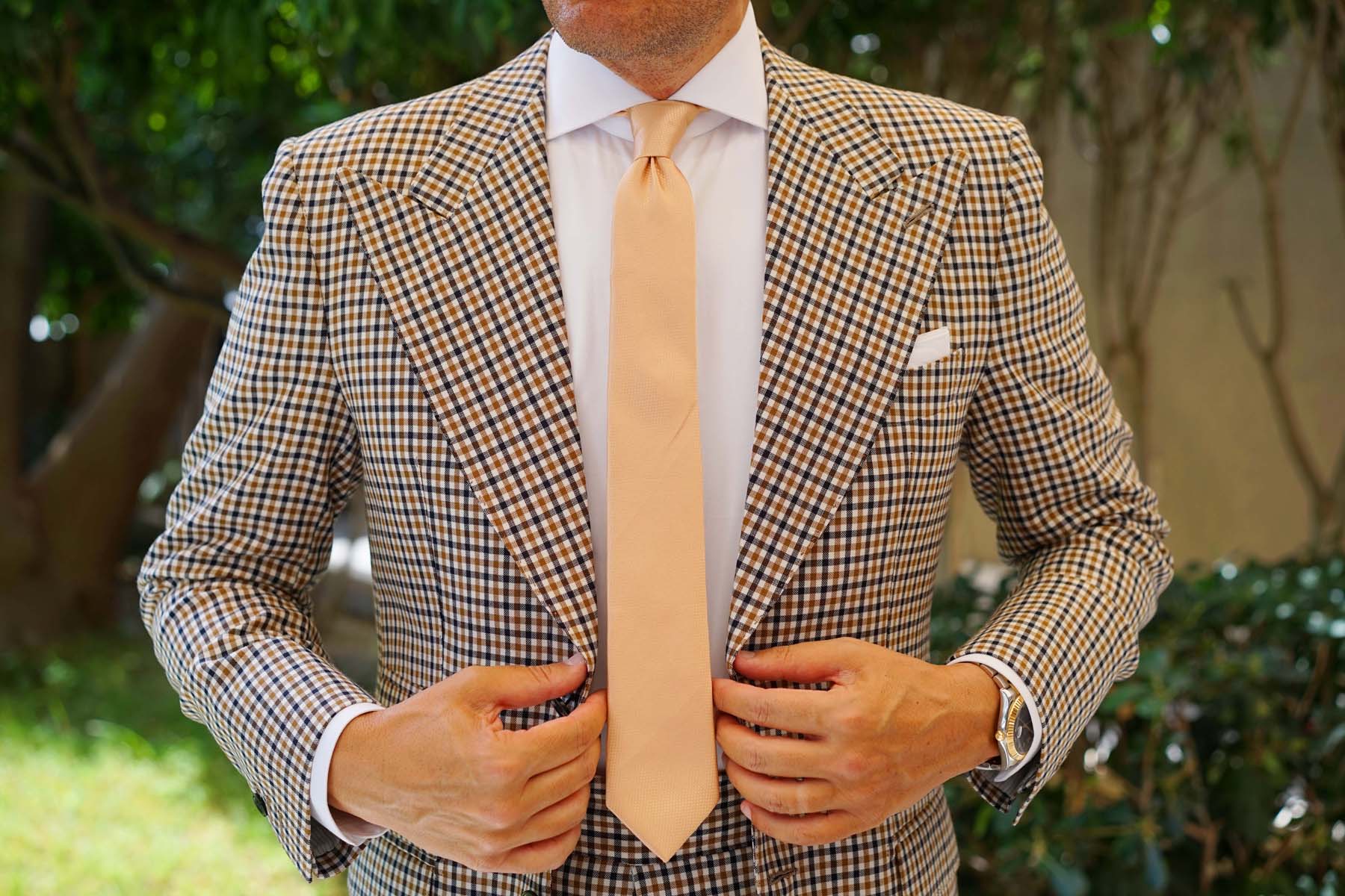 Champagne Gold Basket Weave Skinny Tie