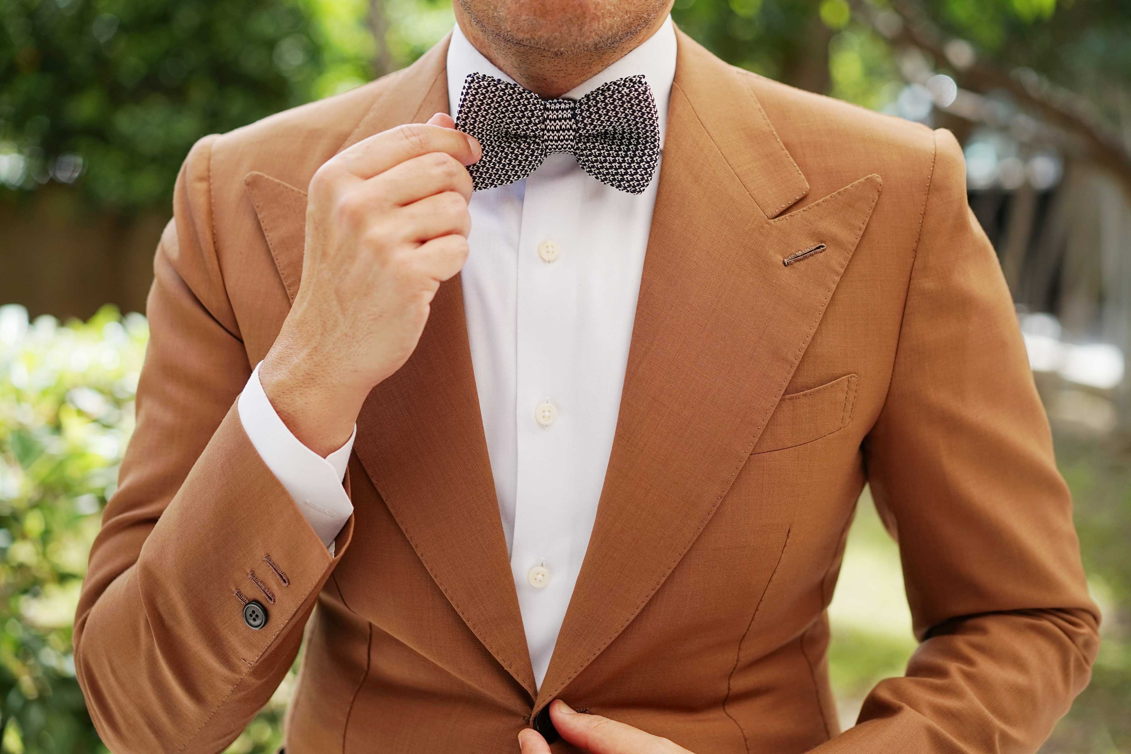 White with Navy Blue Knitted Bow Tie