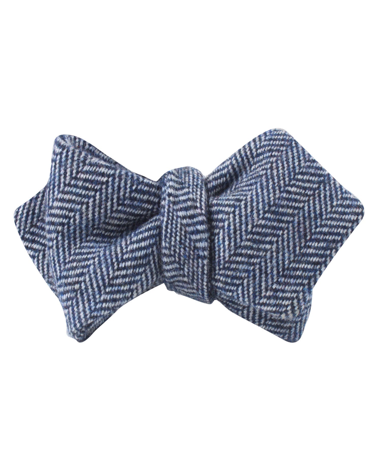 Irish Herringbone Blue Wool Diamond Self Bow Tie