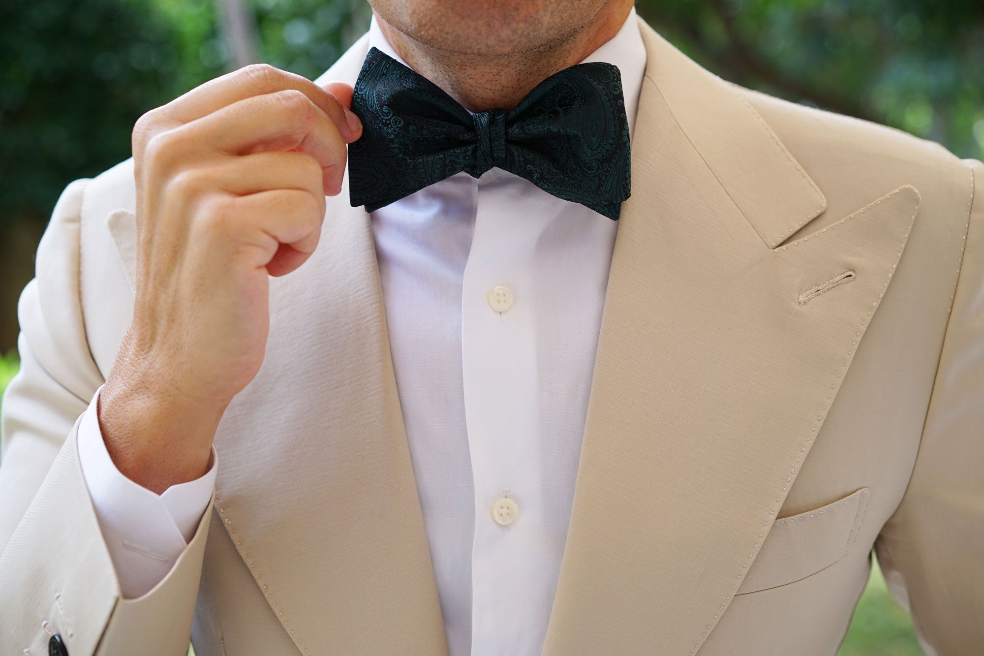 Emerald Green Paisley Self Bow Tie