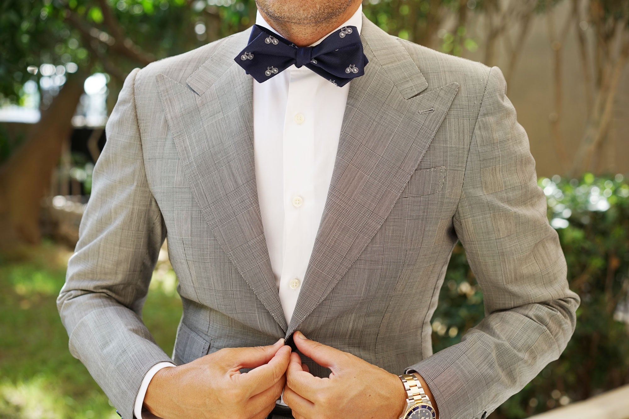 Navy Blue French Bicycle Self Tie Diamond Tip Bow Tie