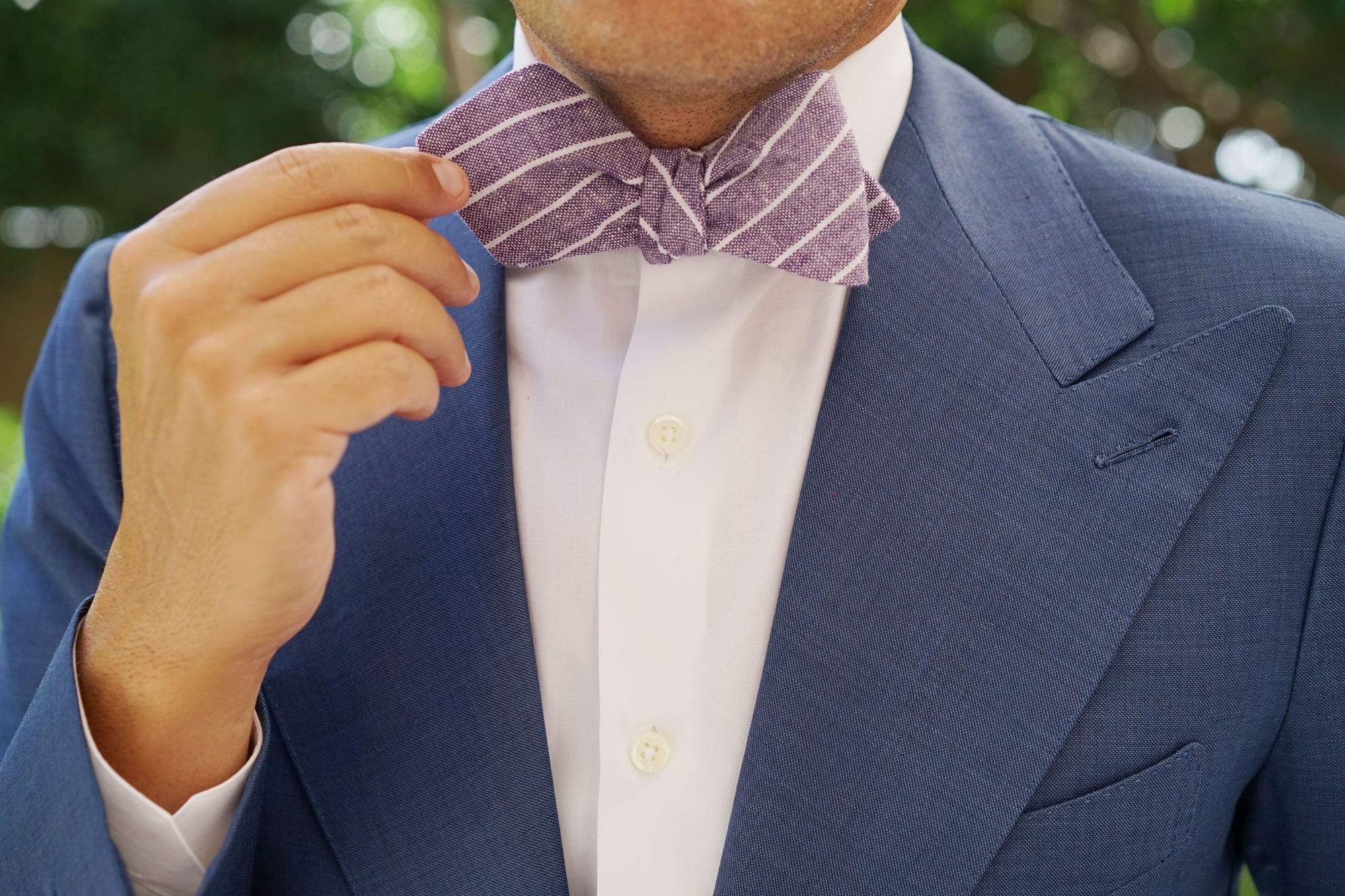 Tyrian Linen Purple Pinstripe Diamond Self Bow Tie