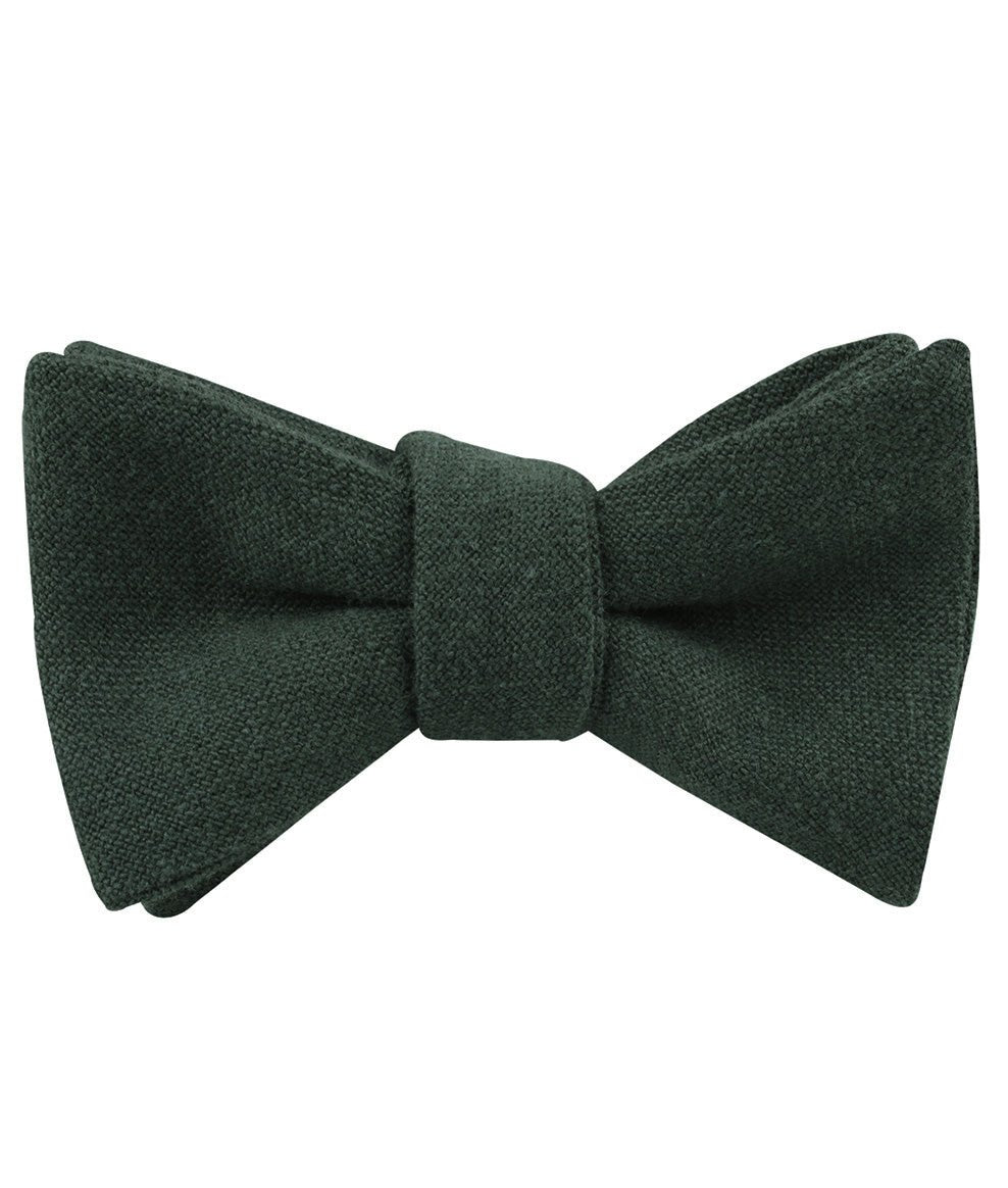 Emerald Dark Green Linen Self Bow Tie