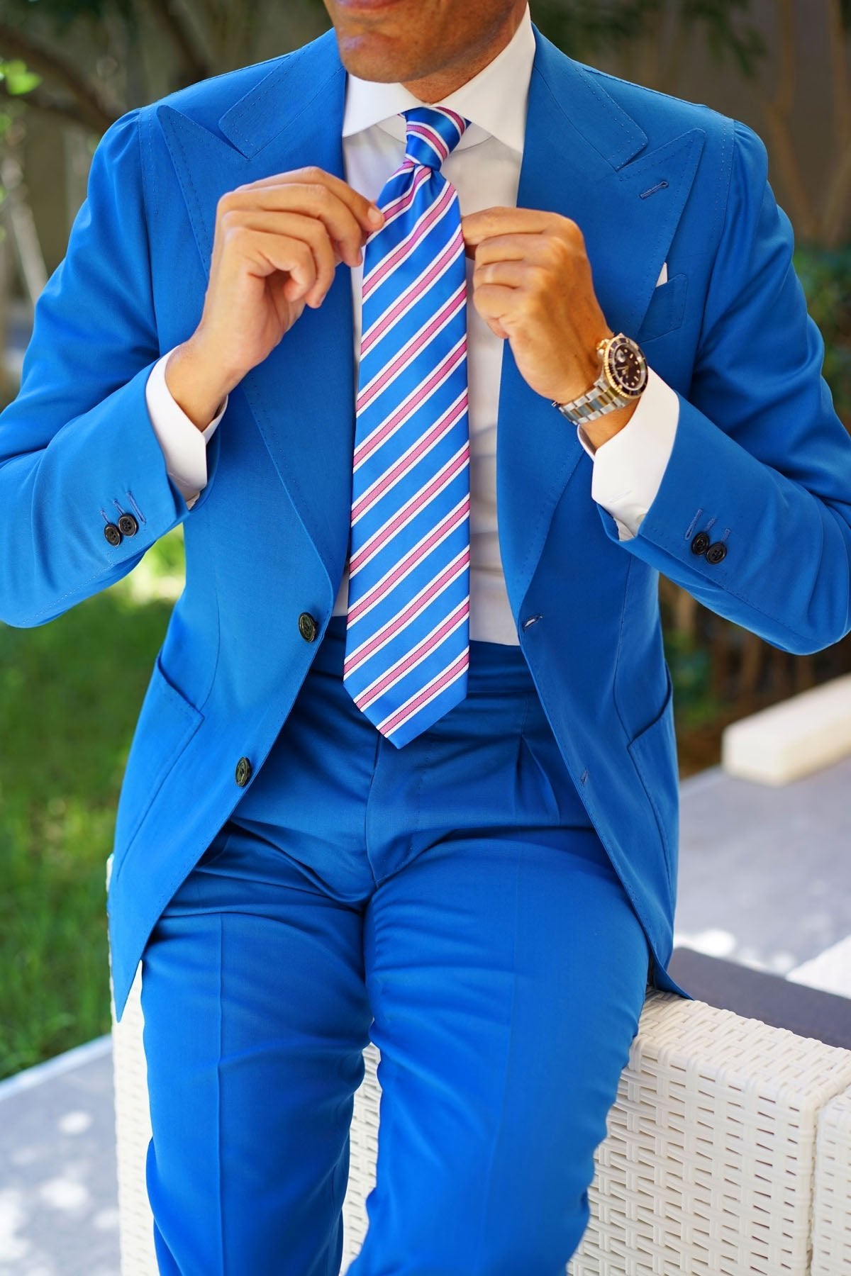 Light Blue Tie with Pink Stripes