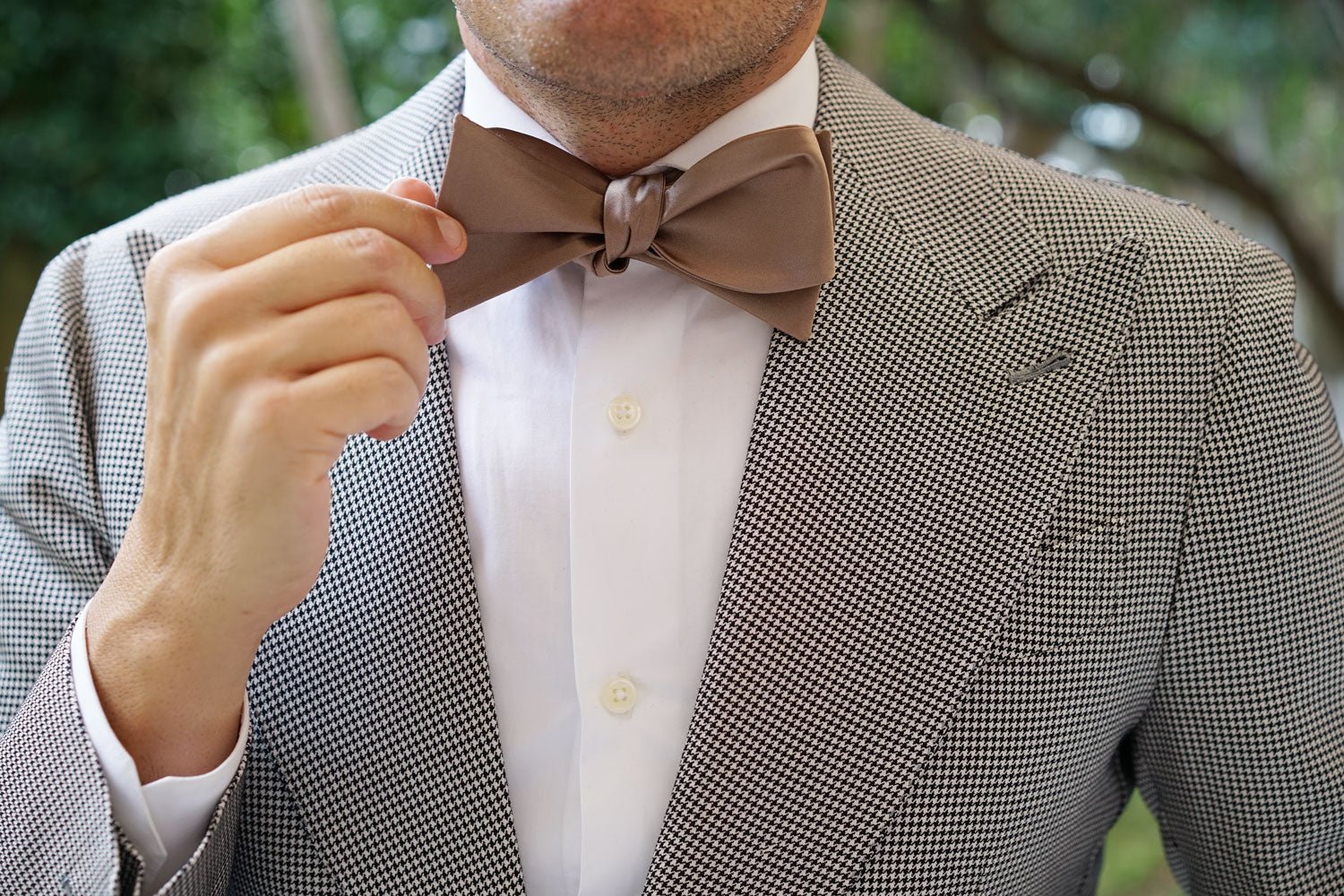 Dune Beige Brown Satin Self Bow Tie