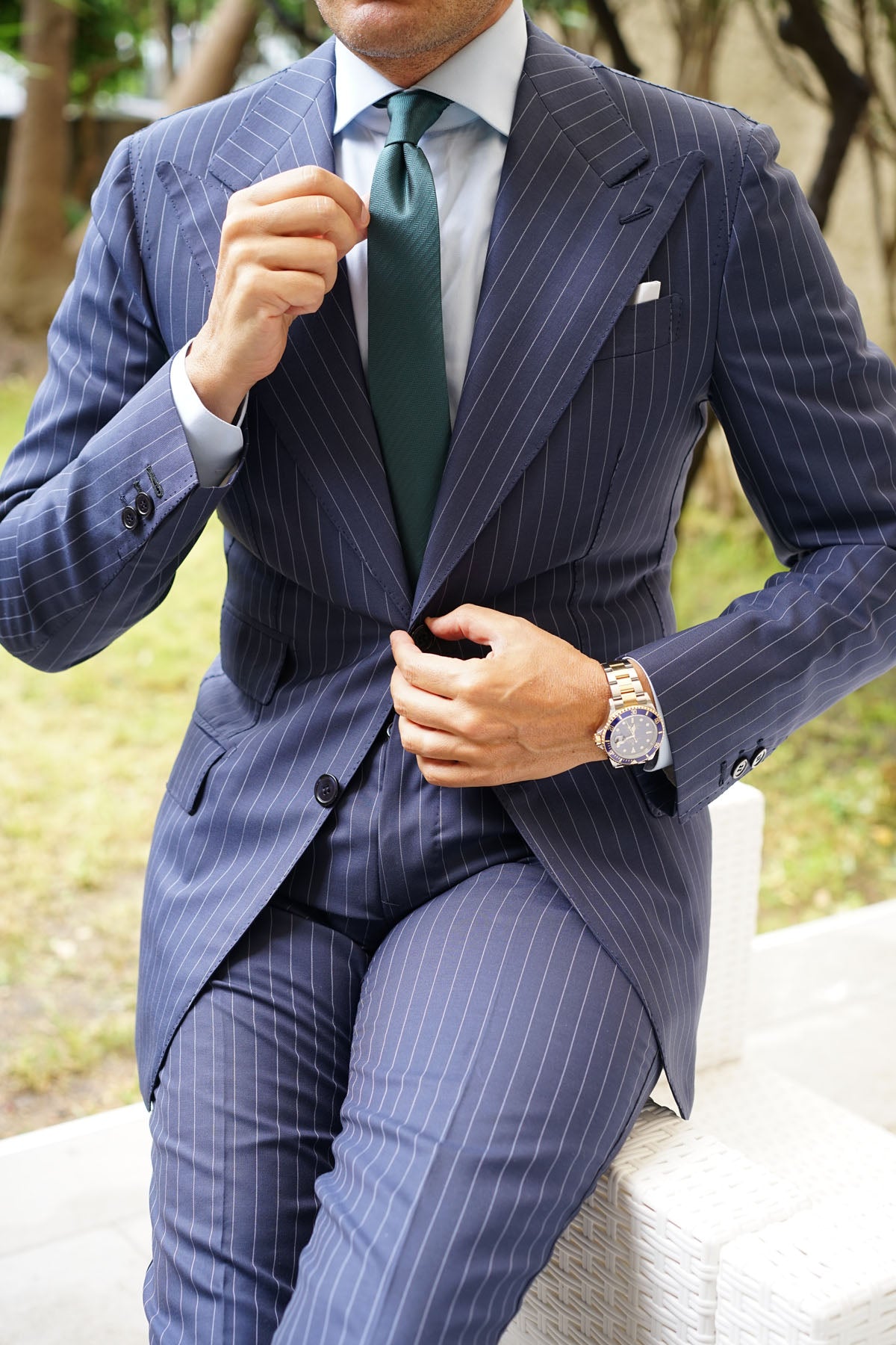 Dark Green Herringbone Skinny Tie