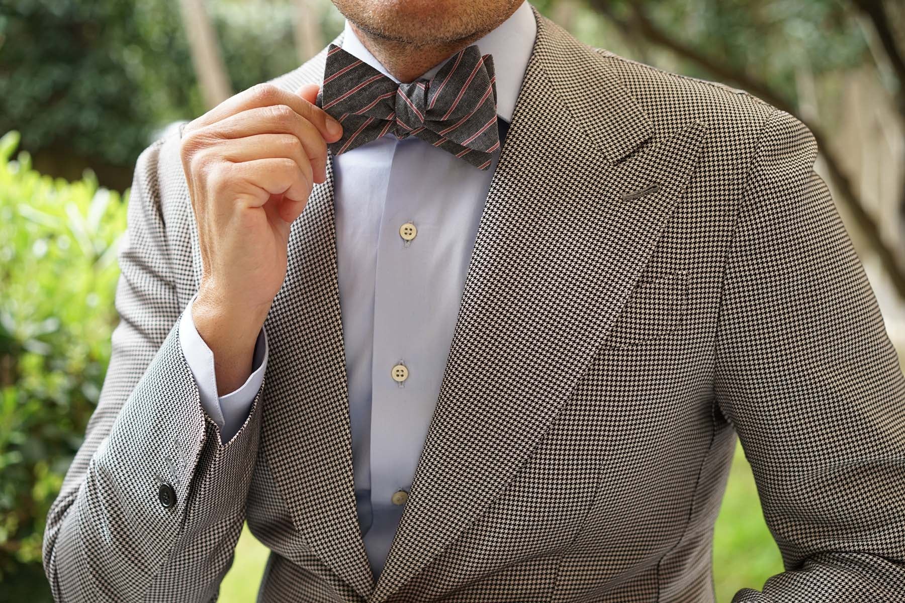 Cherry Red Pinstripe Self Bow Tie