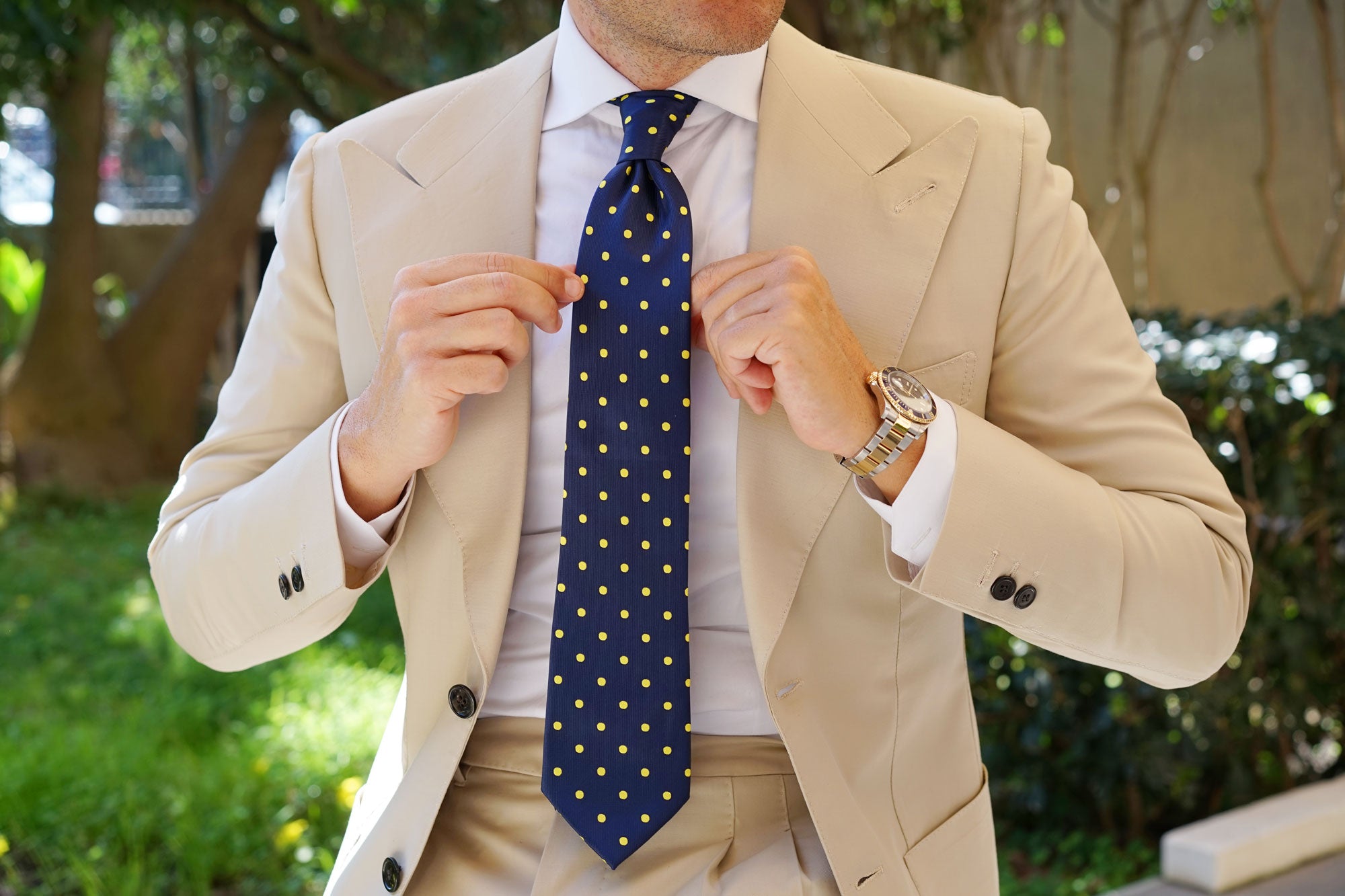 Navy on Large Yellow Dots Tie