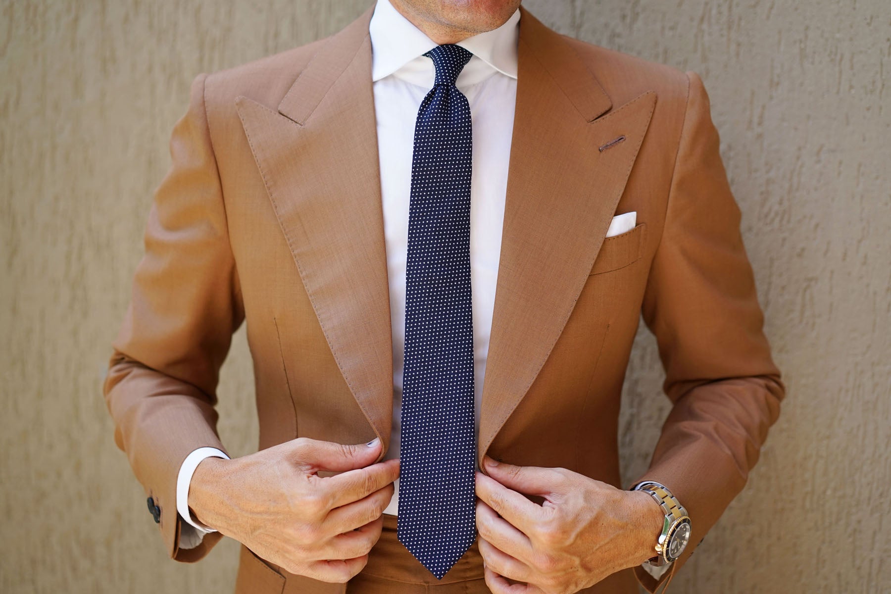 Navy Blue Cotton with White Mini Polka Dots Skinny Tie