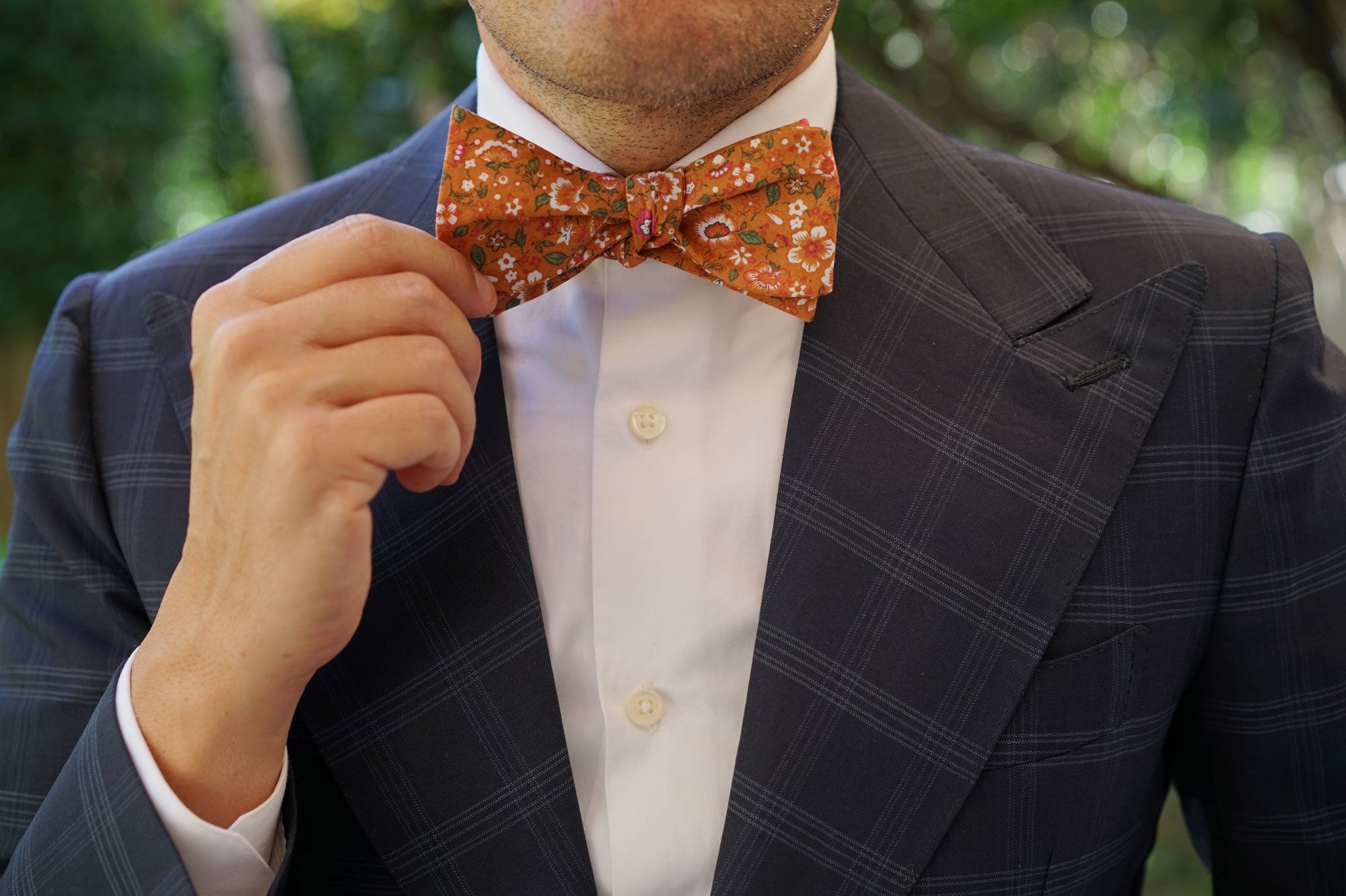 Terracotta Orange Floral Self Bow Tie