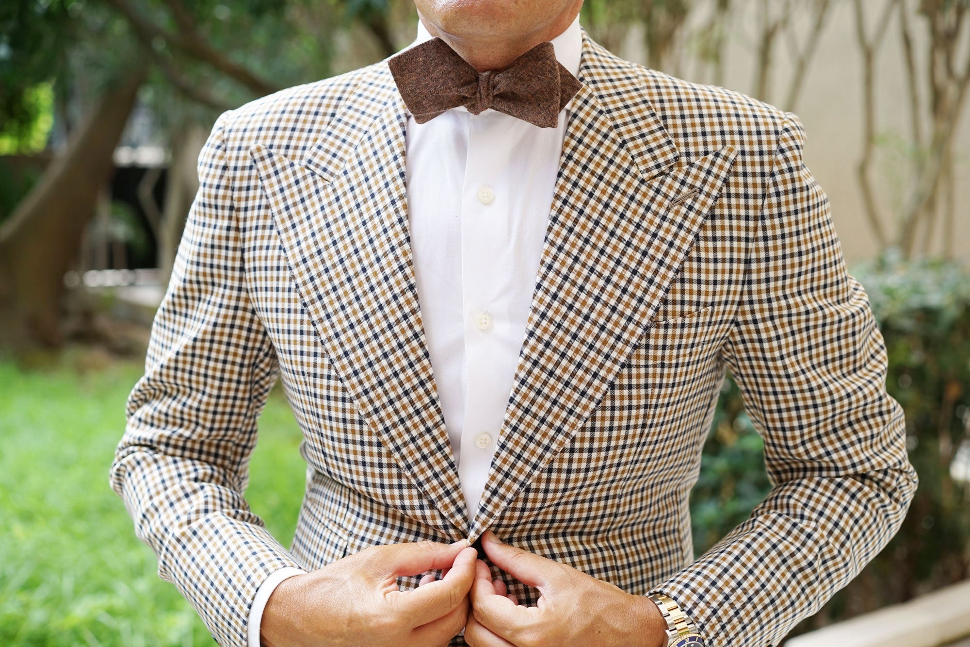 Monaco Brown Diamond Self Bow Tie