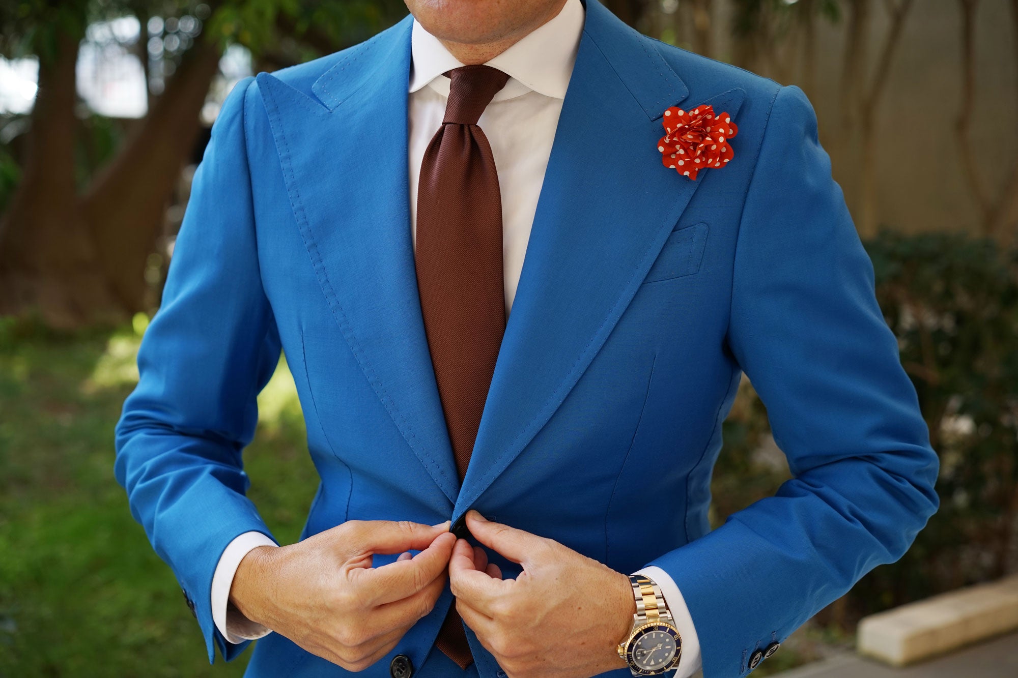 Arancione Orange Lapel Flower With White Polka Dots