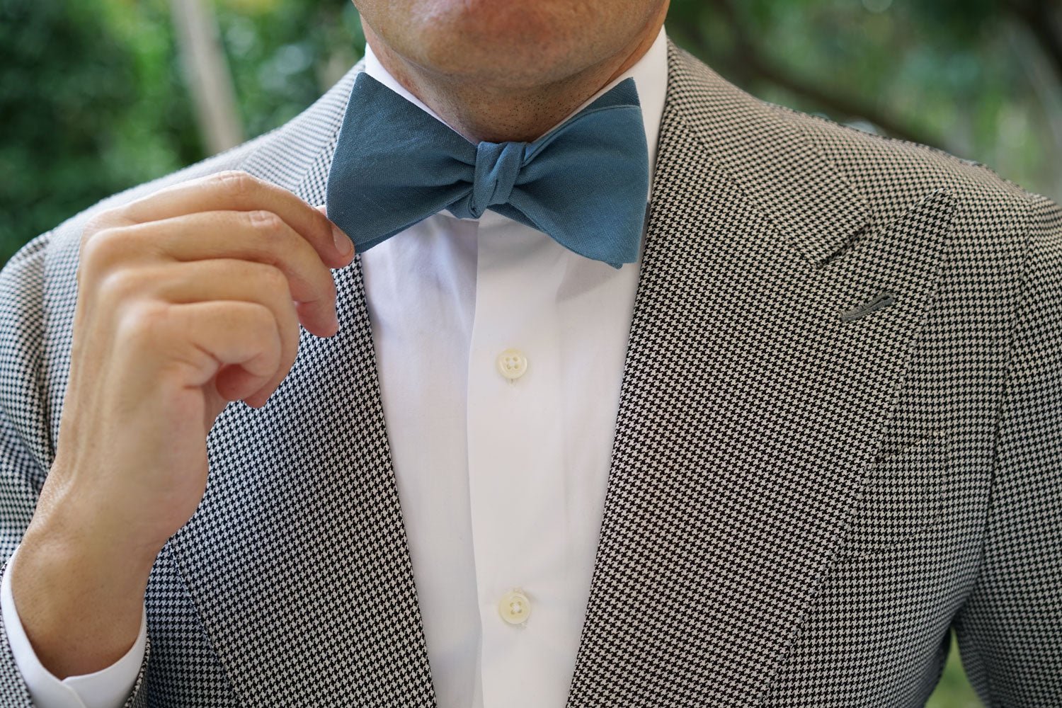 Dusty Teal Blue Linen Self Bow Tie