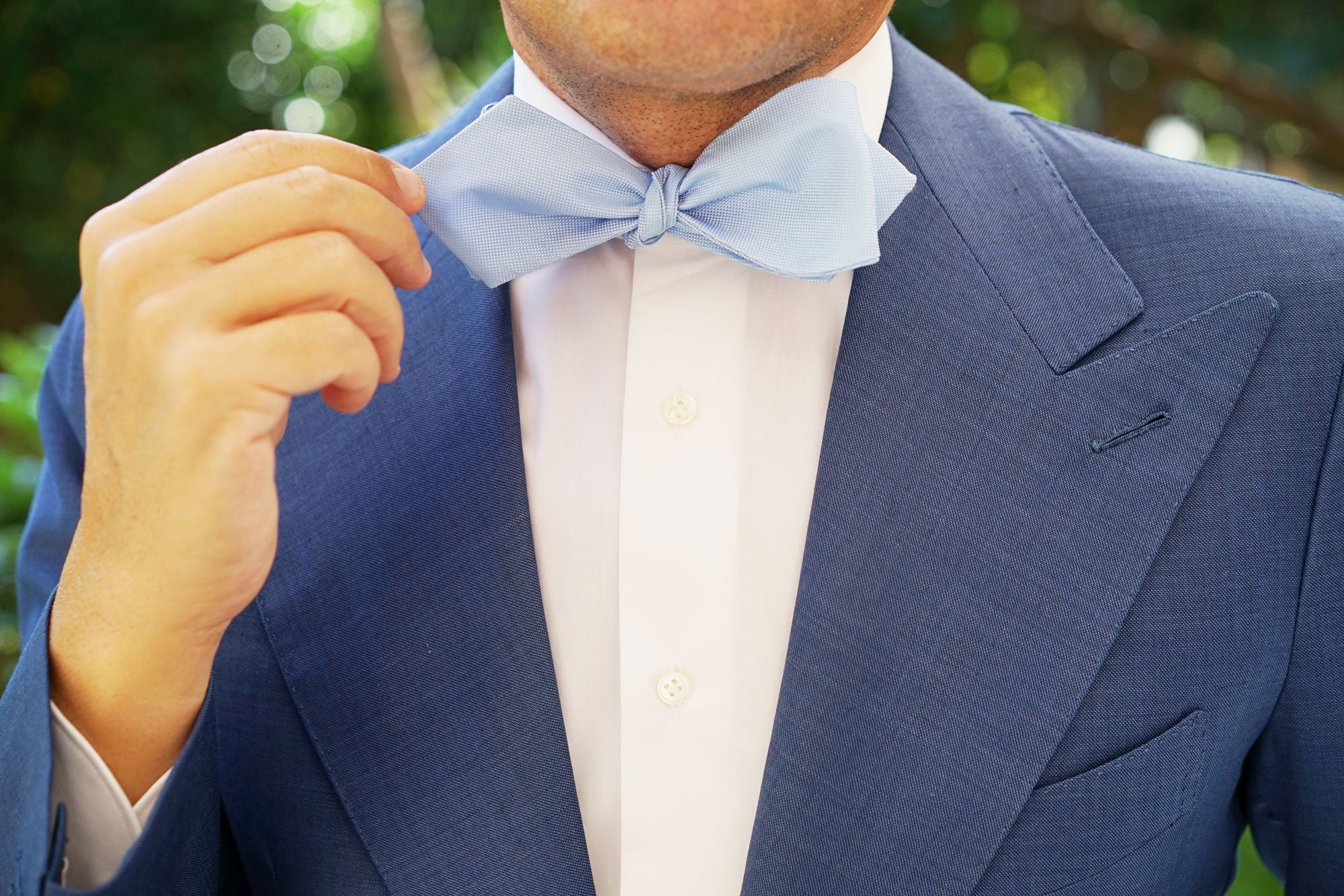 Mint Blue Self Tie Diamond Tip Bow Tie