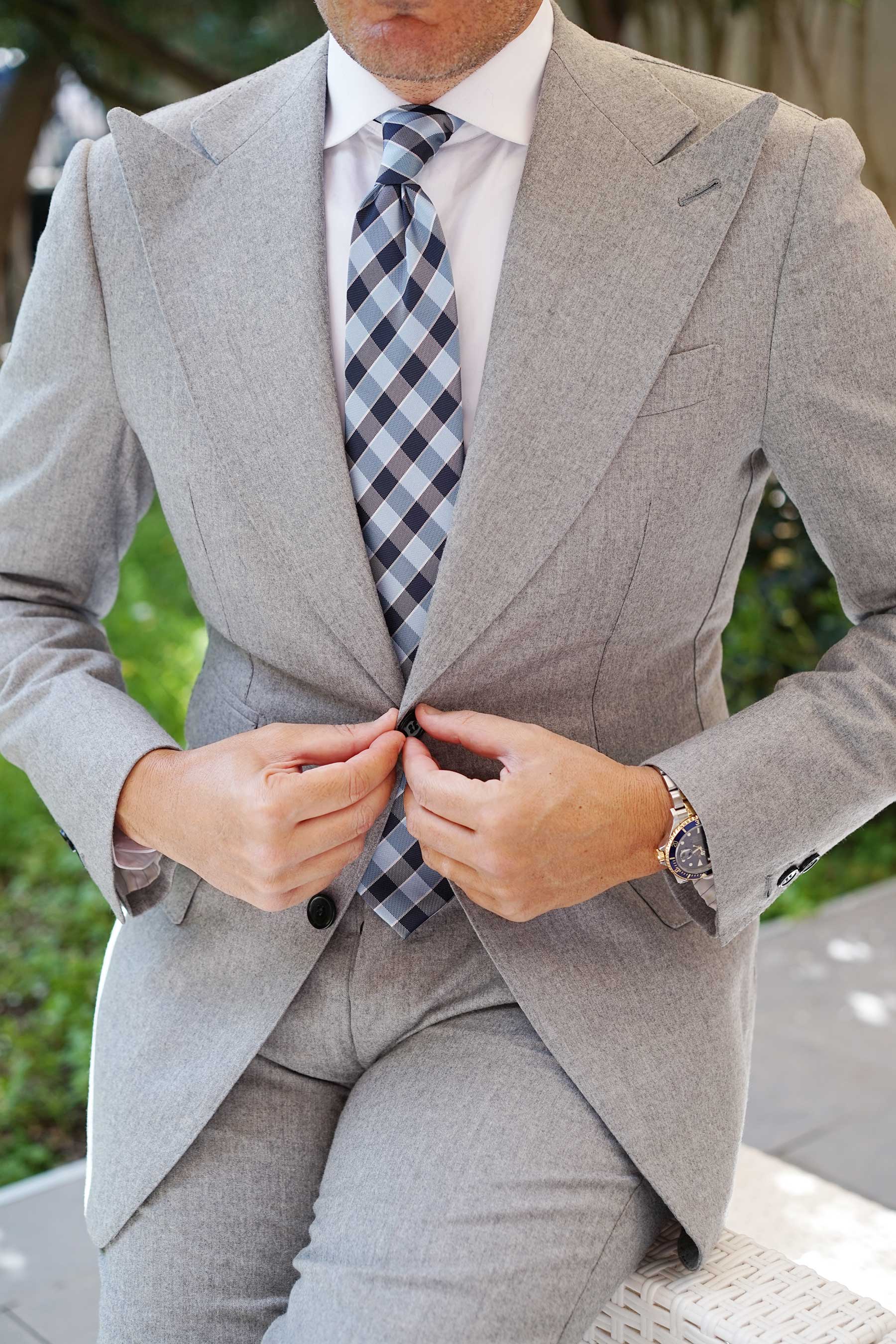 Light and Navy Blue Checkered Tie