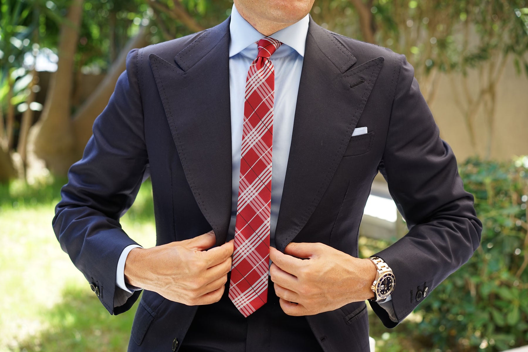 Scarlet Maroon with White Stripes Skinny Tie